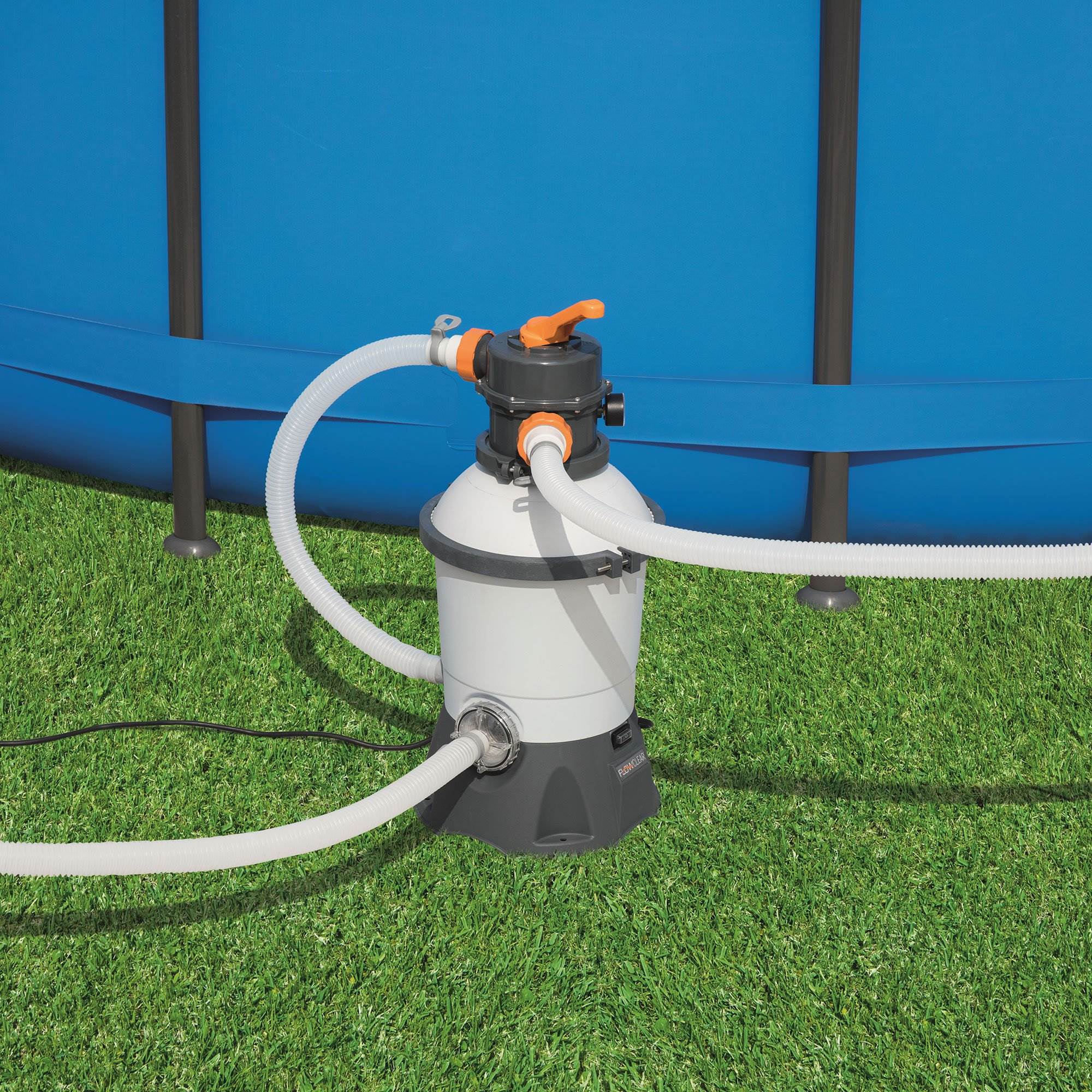 Bestway 16 Foot Steel Frame Pool w/ Round PVC Cover & Flowclear Sand Filter Pump