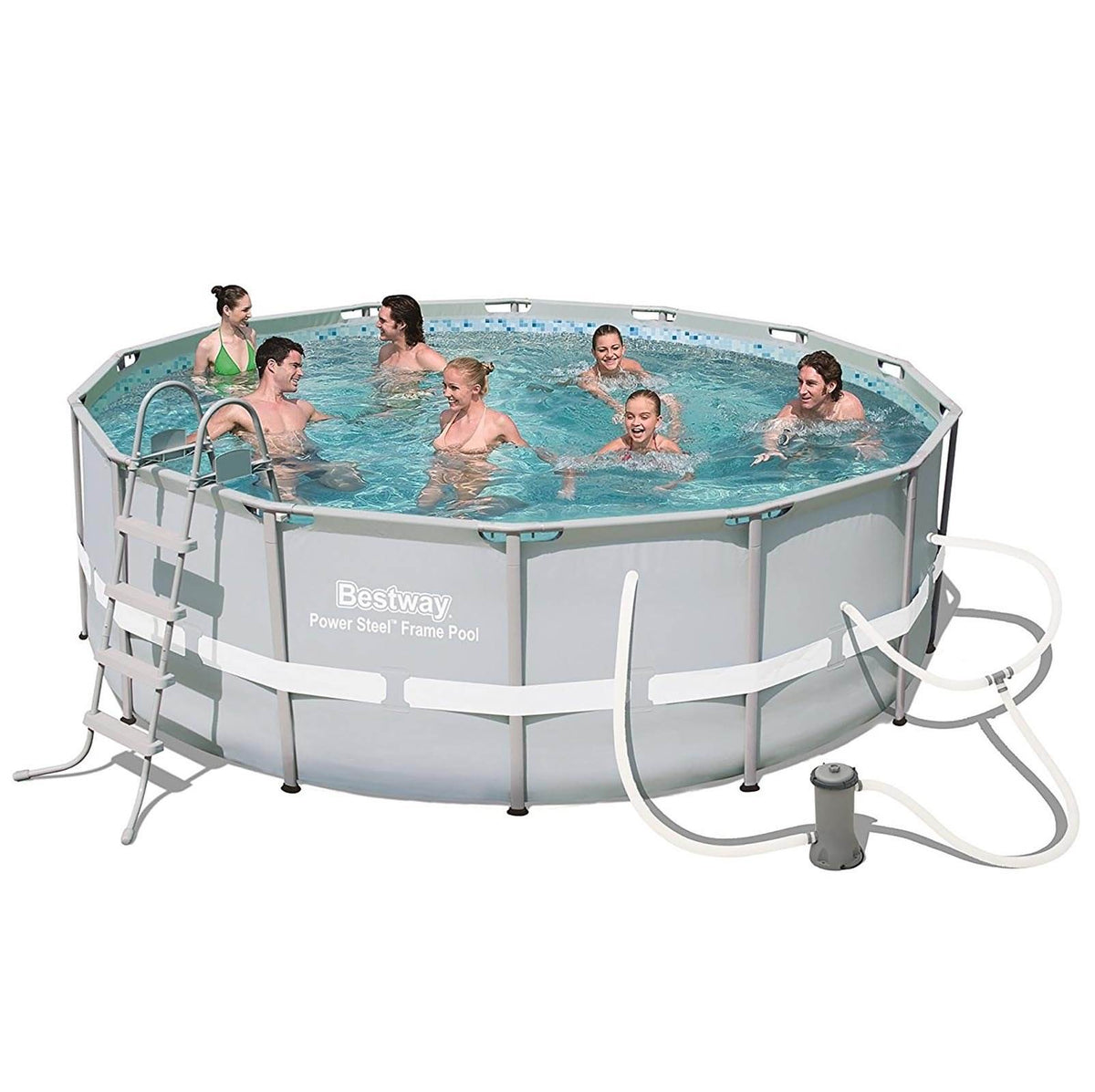Bestway 14' x 48" Power Steel Frame Above Ground Round Pool Set and Robo Cleaner