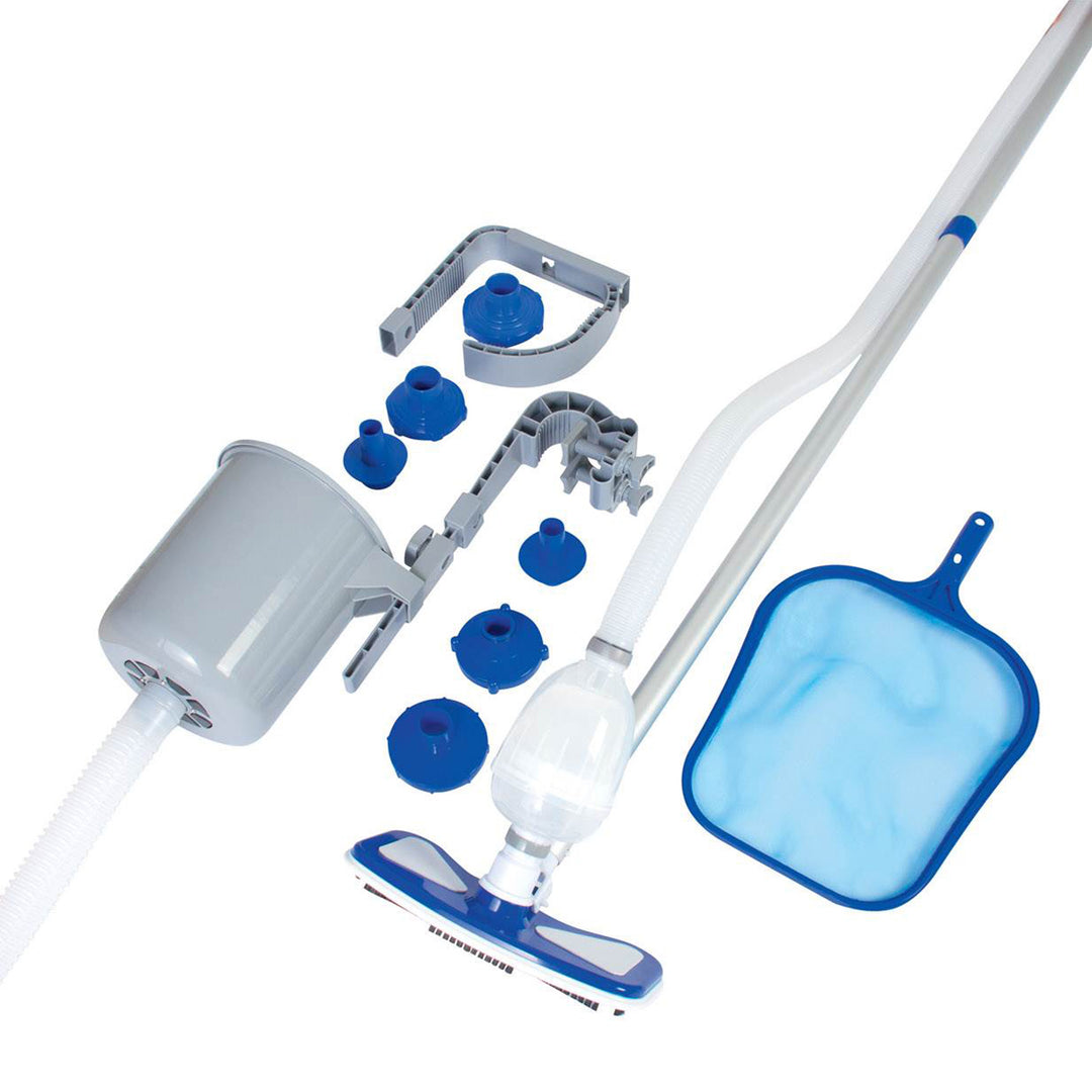 Bestway Round Steel Frame Above Ground Pool w/ Cleaning Accessories, 18 x 4 Feet - VMInnovations