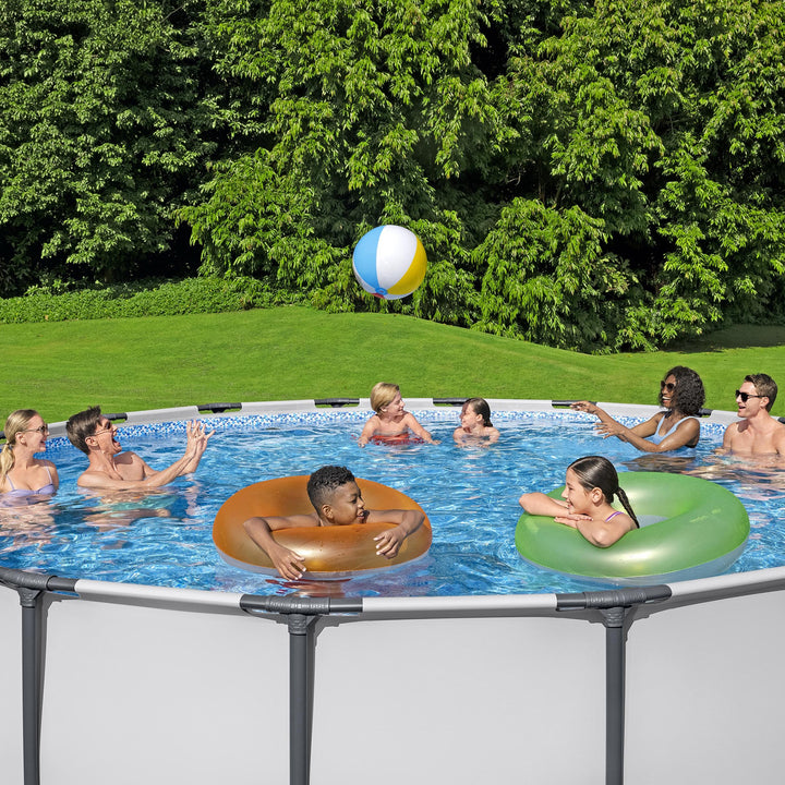 Bestway Round Steel Frame Above Ground Pool w/ Cleaning Accessories, 18 x 4 Feet - VMInnovations