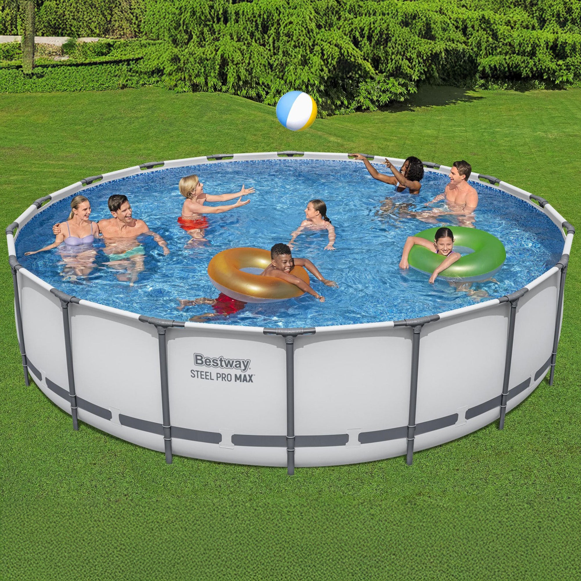Bestway 18 Ft x 48 Inch Steel Pro Round Frame Above Ground Pool Set with Skimmer