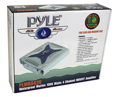 Pyle PLMRA420 1000 Watt 4 Channel Marine Power Audio Mosfet Amplifier (2 Pack)