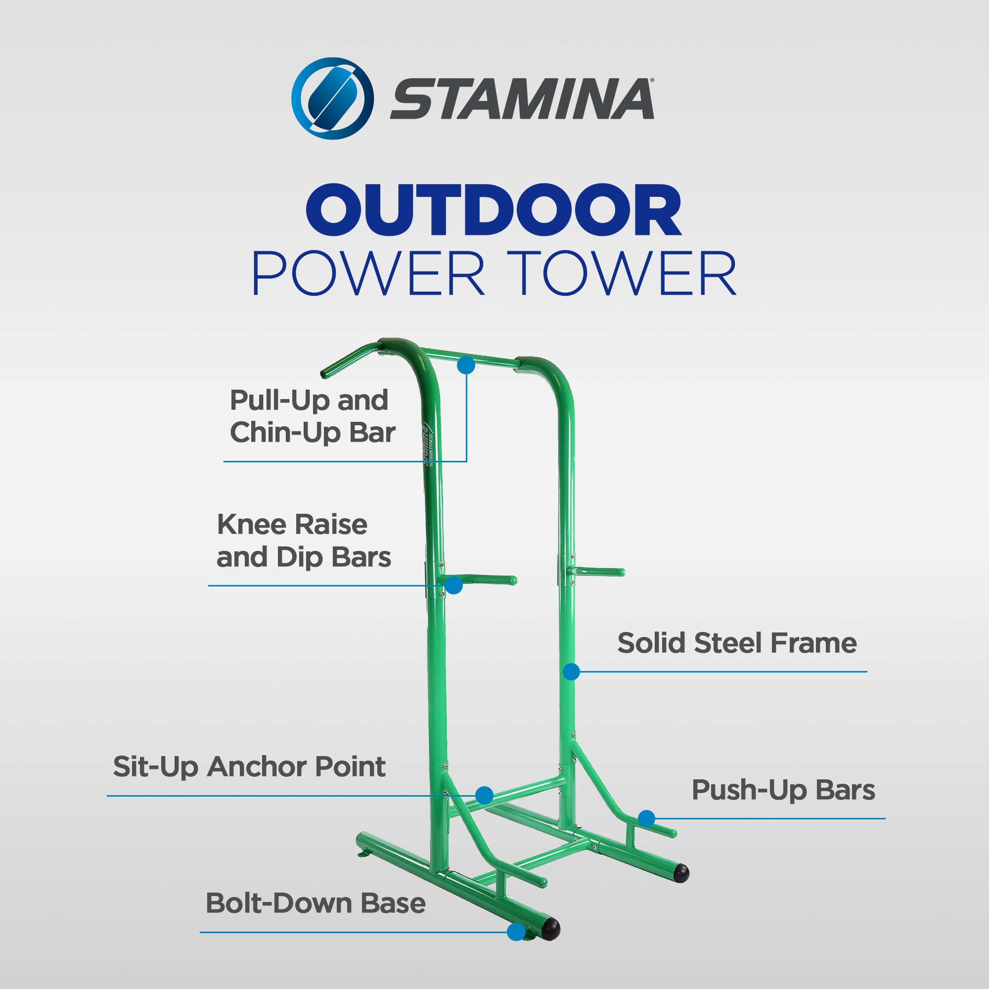 Stamina Products Outdoor Fitness Multi Use Strength Training Power Tower, Green