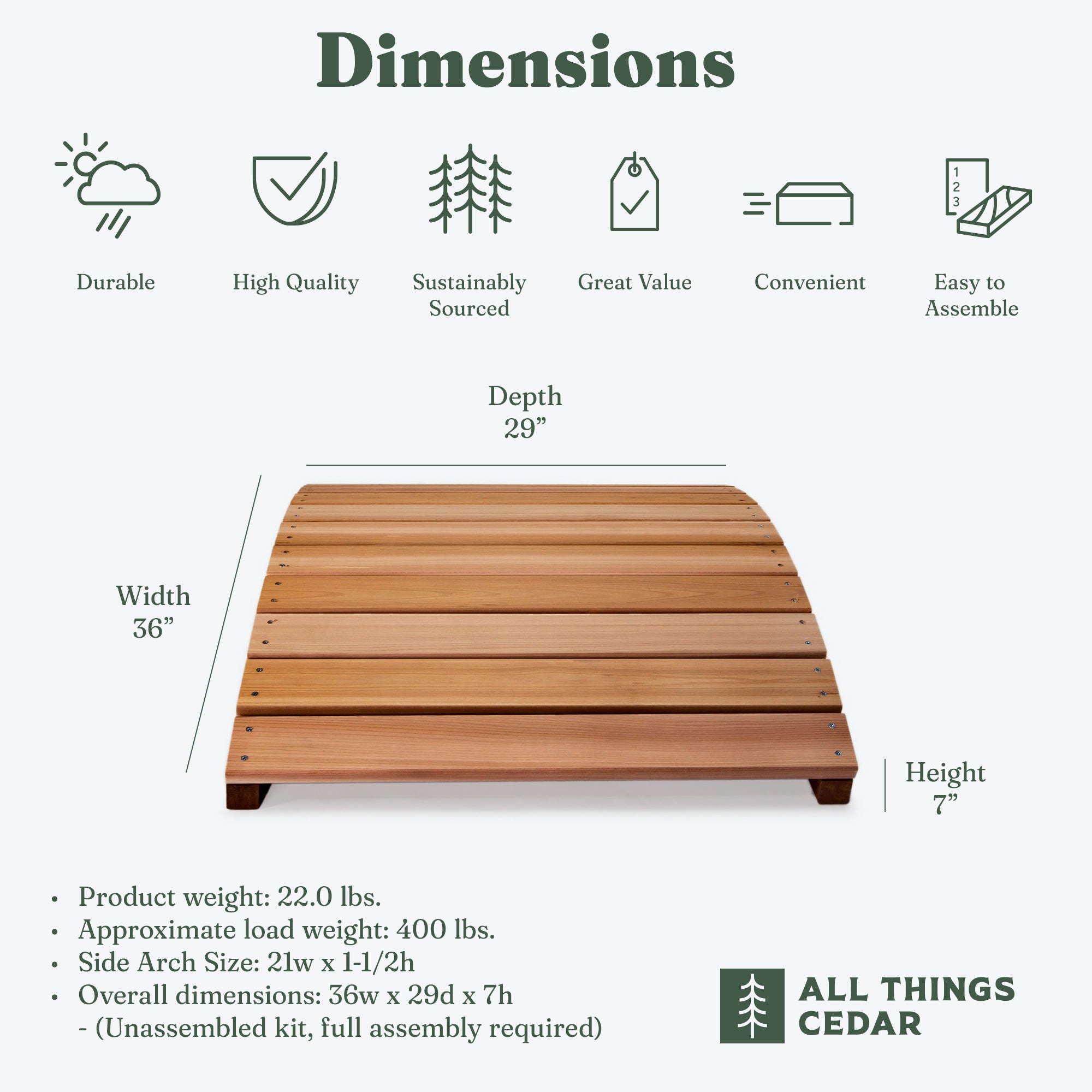 All Things Cedar Wooden Bridge, Outdoor Garden Walkway, 3 Feet, Natural Finish - VMInnovations