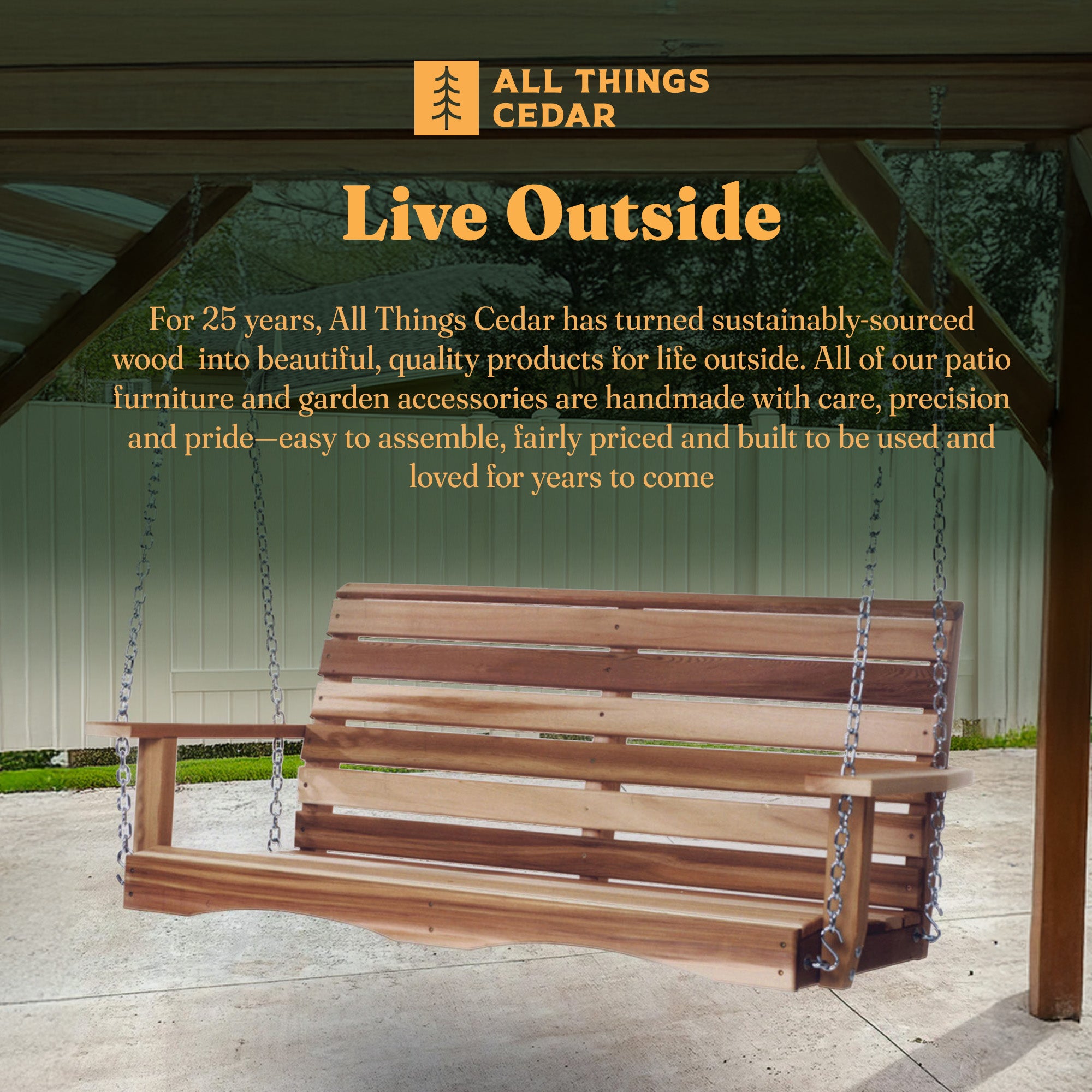 All Things Cedar Natural Handcrafted Western Red Cedar 4-Foot Porch Swing (Used)