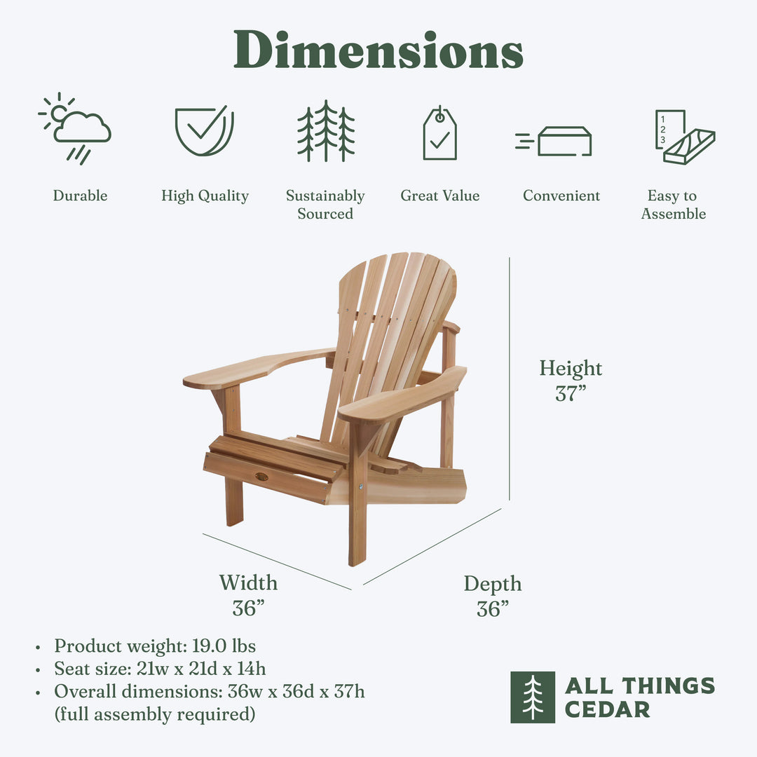 All Things Cedar Athena Adirondack Cedar Outdoor Patio Chair with Wide Arm Rest - VMInnovations