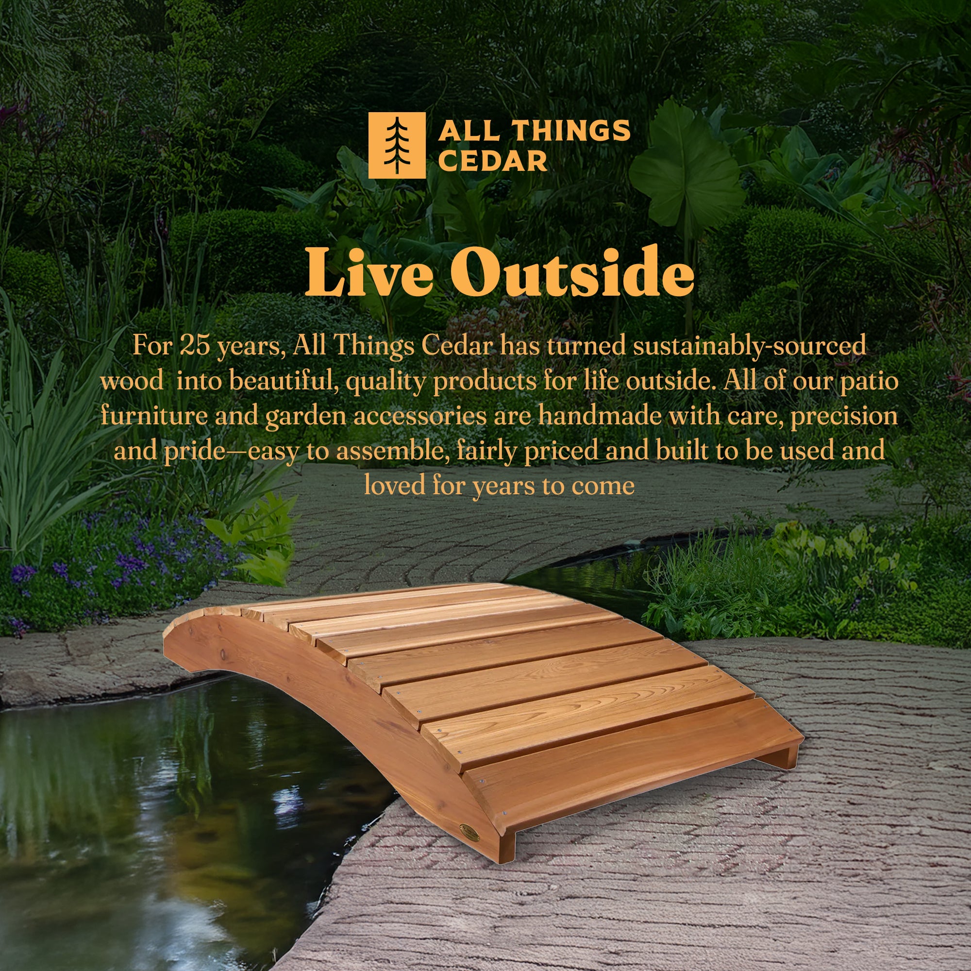 All Things Cedar 4 Foot Bridge, Red Western Cedar, 47 x 36 x 7 Inches (Open Box) - VMInnovations