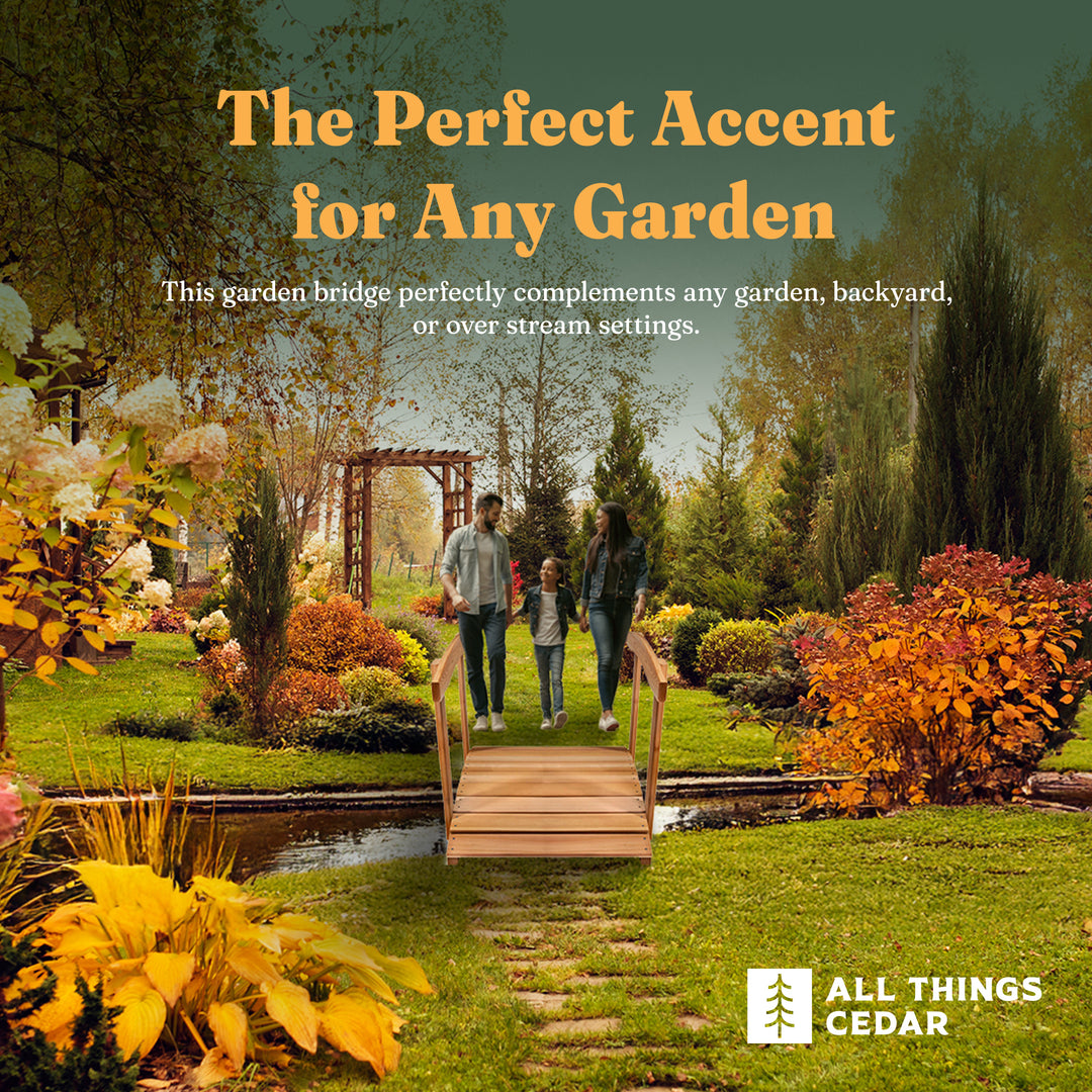 All Things Cedar Wooden Bridge, Garden Walkway with Side Rails, 4 Ft, Natural - VMInnovations
