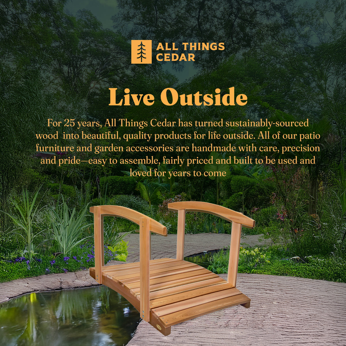 All Things Cedar Garden Foot Bridge Platform with Hand Rails, Brown (Open Box) - VMInnovations