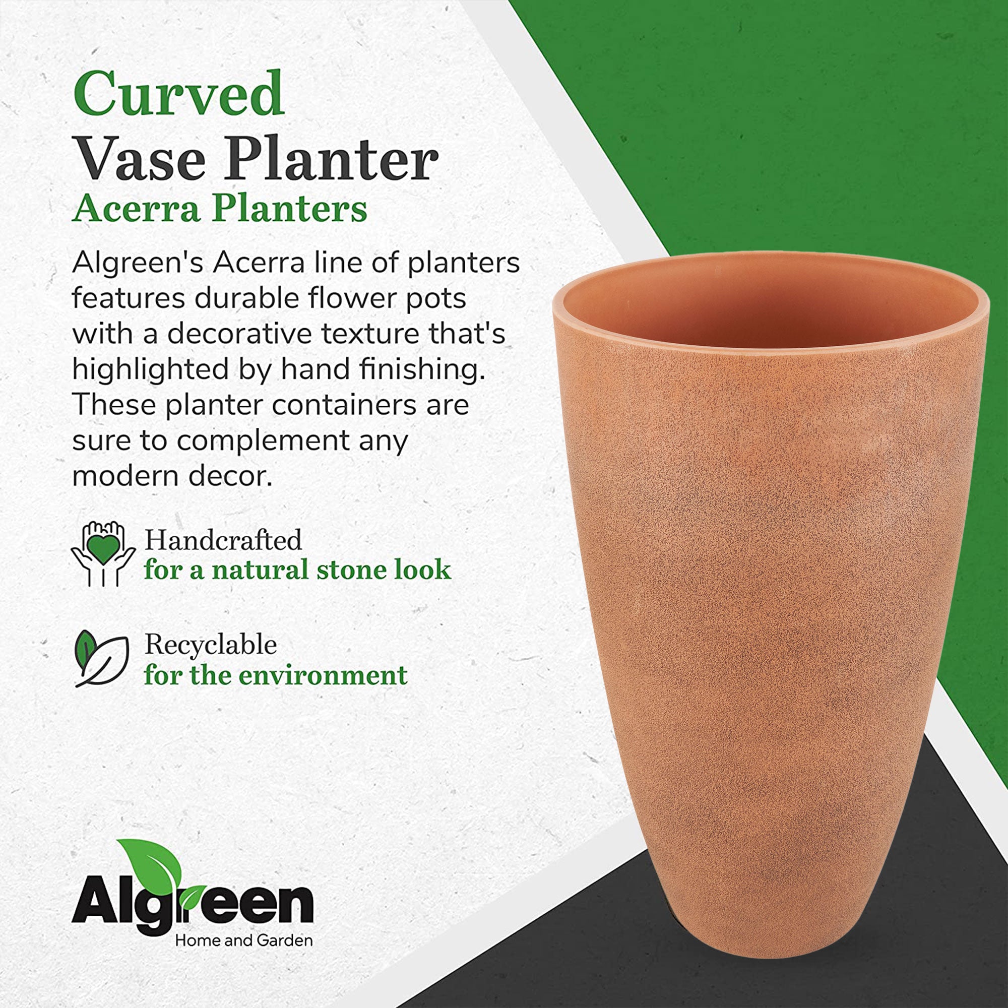 Algreen Acerra Weather Resistant Recycled Composite Vase Planter Pot, Rust(Used) - VMInnovations