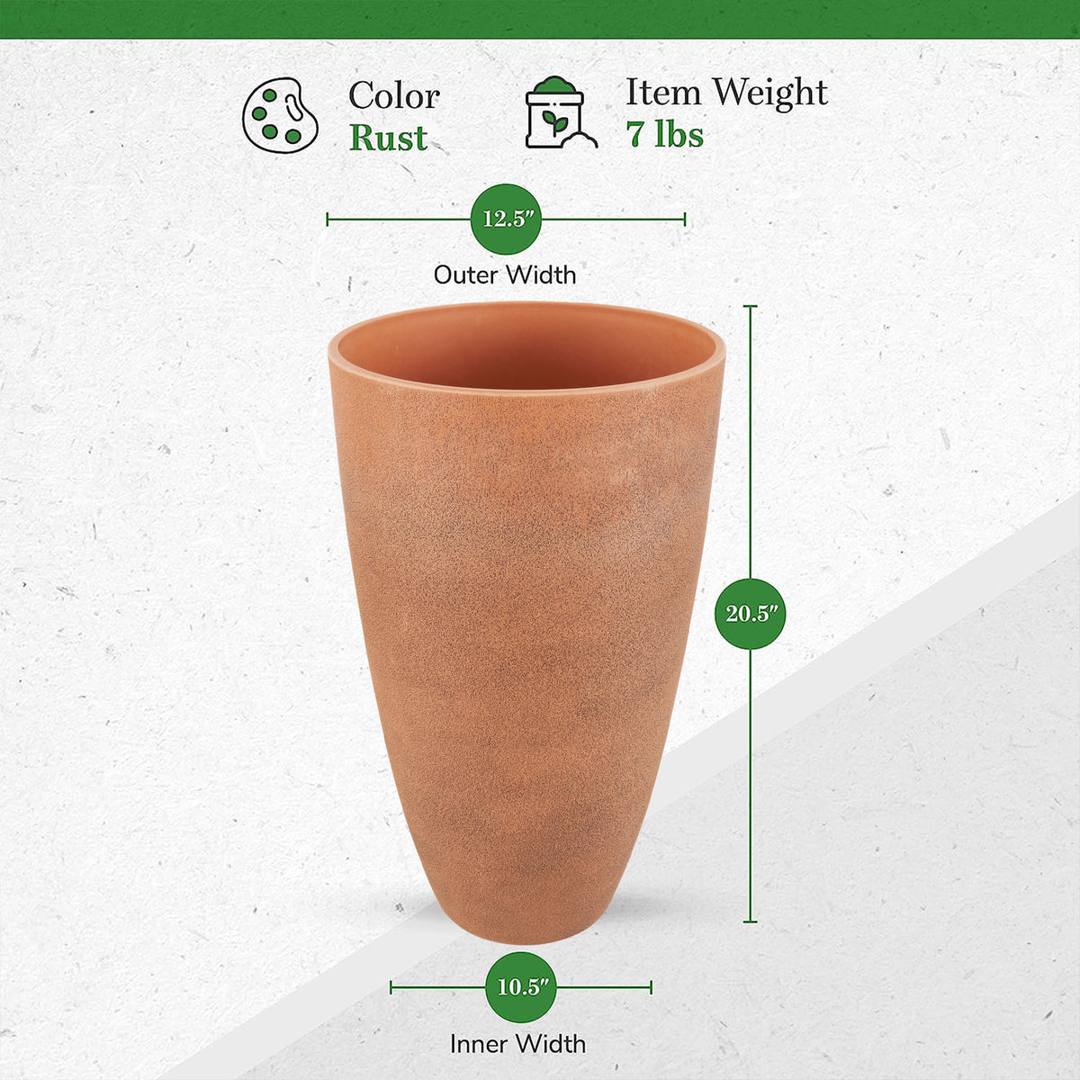 Algreen Acerra Weather Resistant Recycled Composite Vase Planter, Rust (OpenBox) - VMInnovations