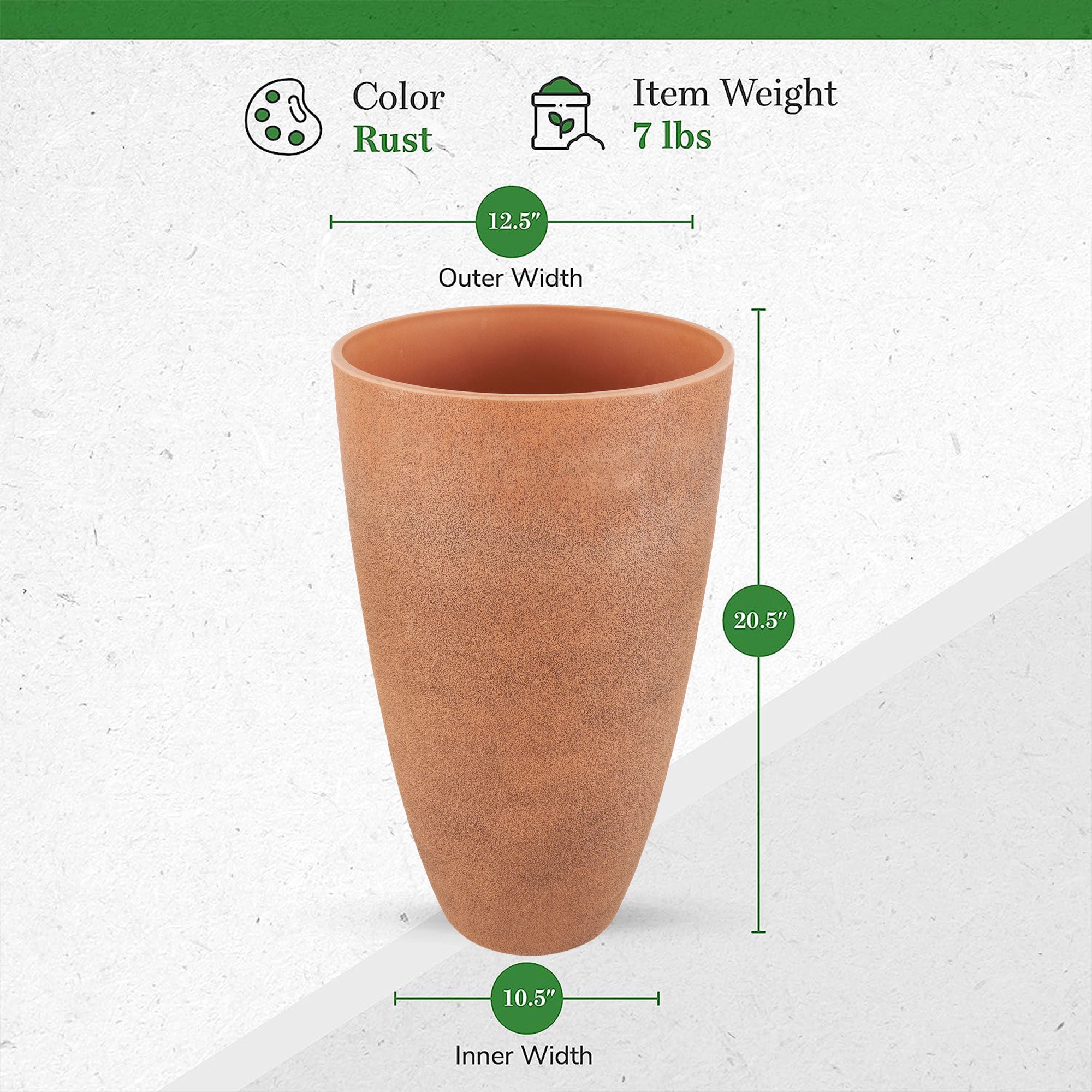 Algreen Acerra Weather Resistant Recycled Composite Vase Planter Pot, Rust(Used) - VMInnovations