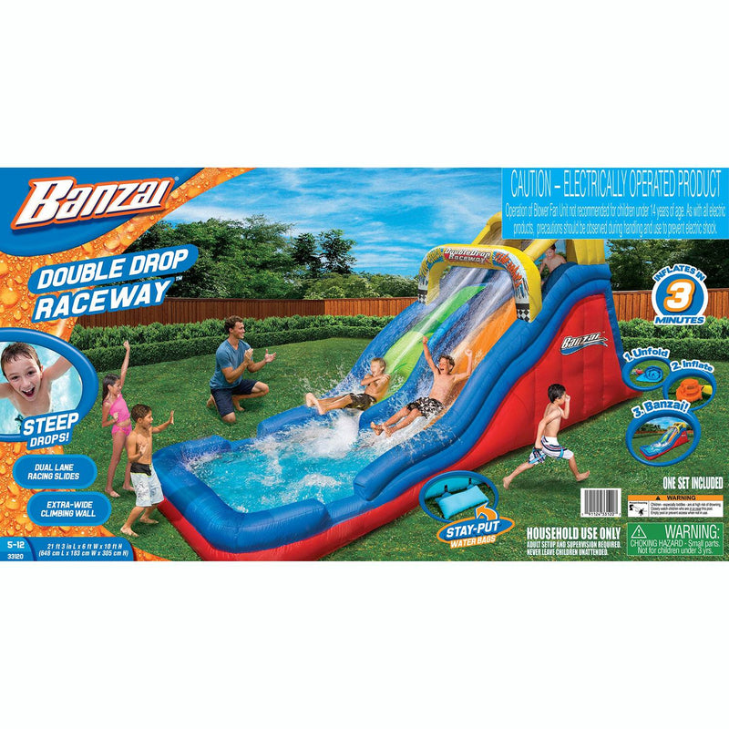 Banzai Double Drop Raceway 2 Lane Inflatable Kids Bounce Water Slide (Open Box)