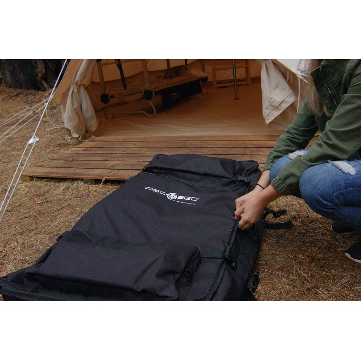 Disc-O-Bed XL Cam-O-Bunk Bunked Double Cot + 2XL Roller Wheel Duffel Bag - VMInnovations