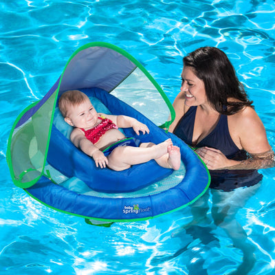 SwimWays Inflatable Infant Baby Spring Pool Float with Canopy, Blue (2 Pack)