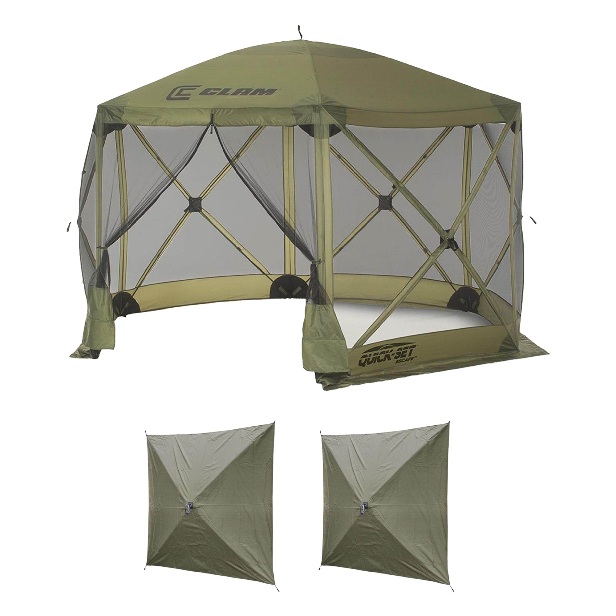 Clam Quick Set Escape Portable Canopy Shelter with Wind & Sun Panels, (2 pack)