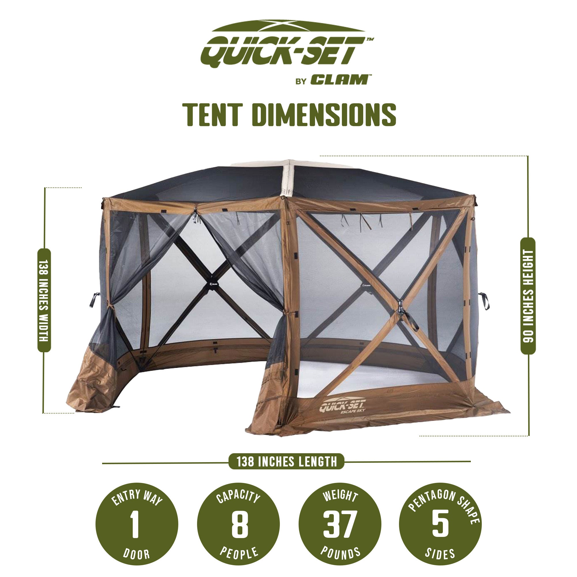 Clam Quick Set Escape Sky Screen Portable Gazebo, Wind and Sun Panel, Rain Fly