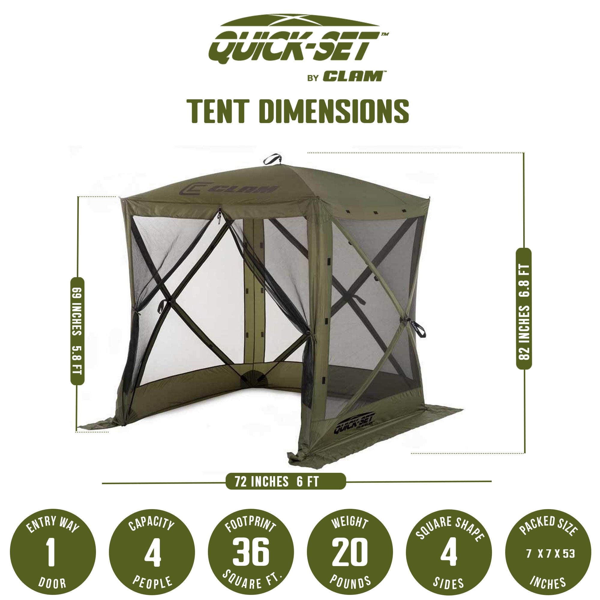 Clam Quick-Set Traveler Outdoor Screen Shelter w/Wind Panels (4 Pack), Green - VMInnovations