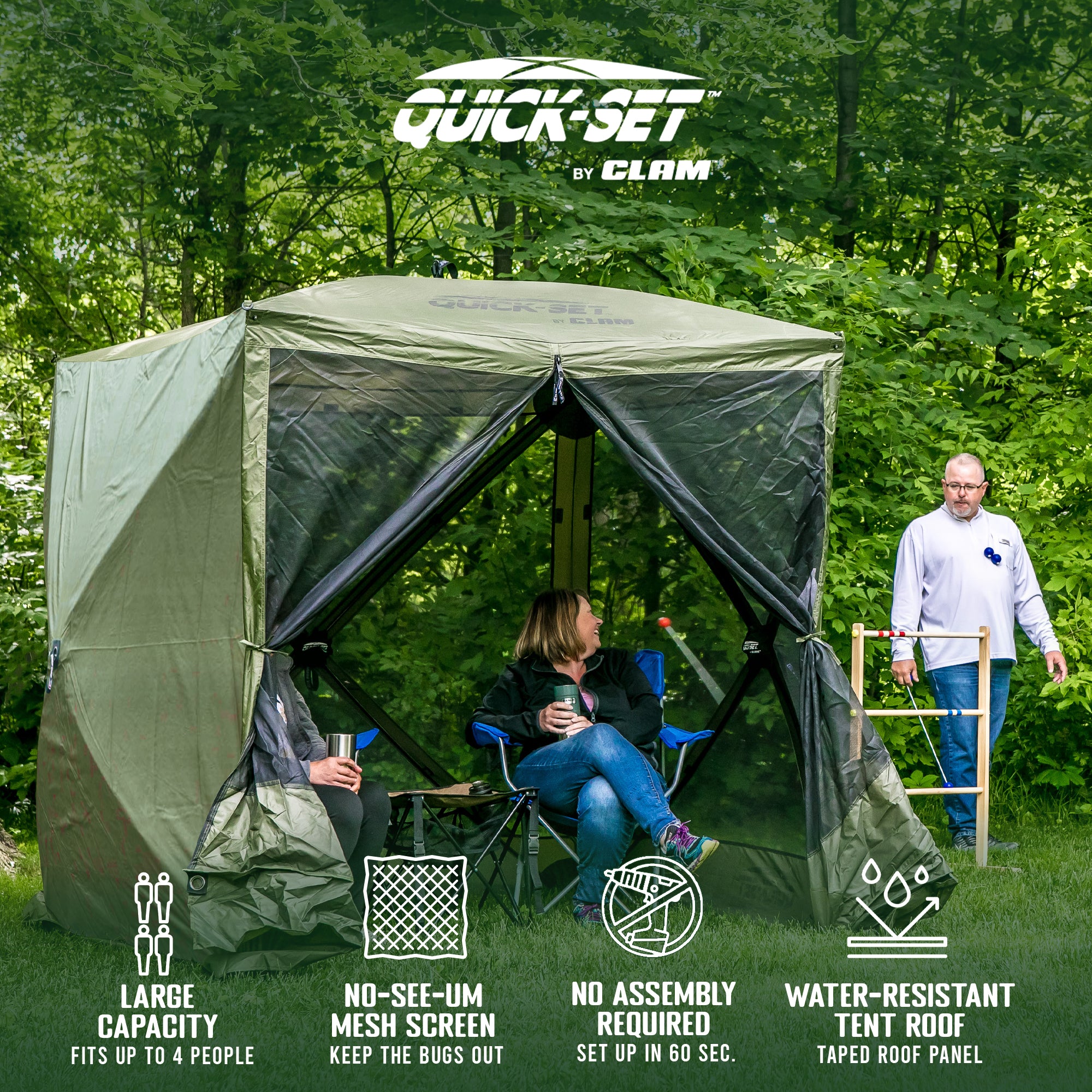 Clam Quick-Set Traveler Outdoor Screen Shelter w/Wind Panels (4 Pack), Green - VMInnovations