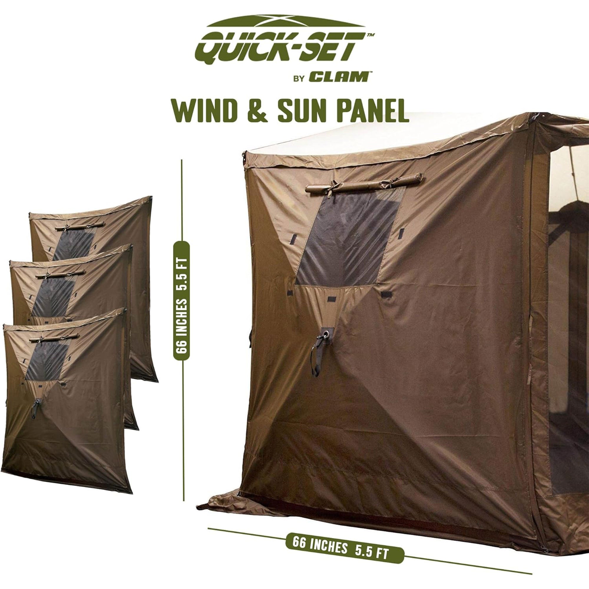 Clam PortableCanopy Shelter, Brown w/ Clam Quick Set Wind & Sun Panels (3 Pack) - VMInnovations
