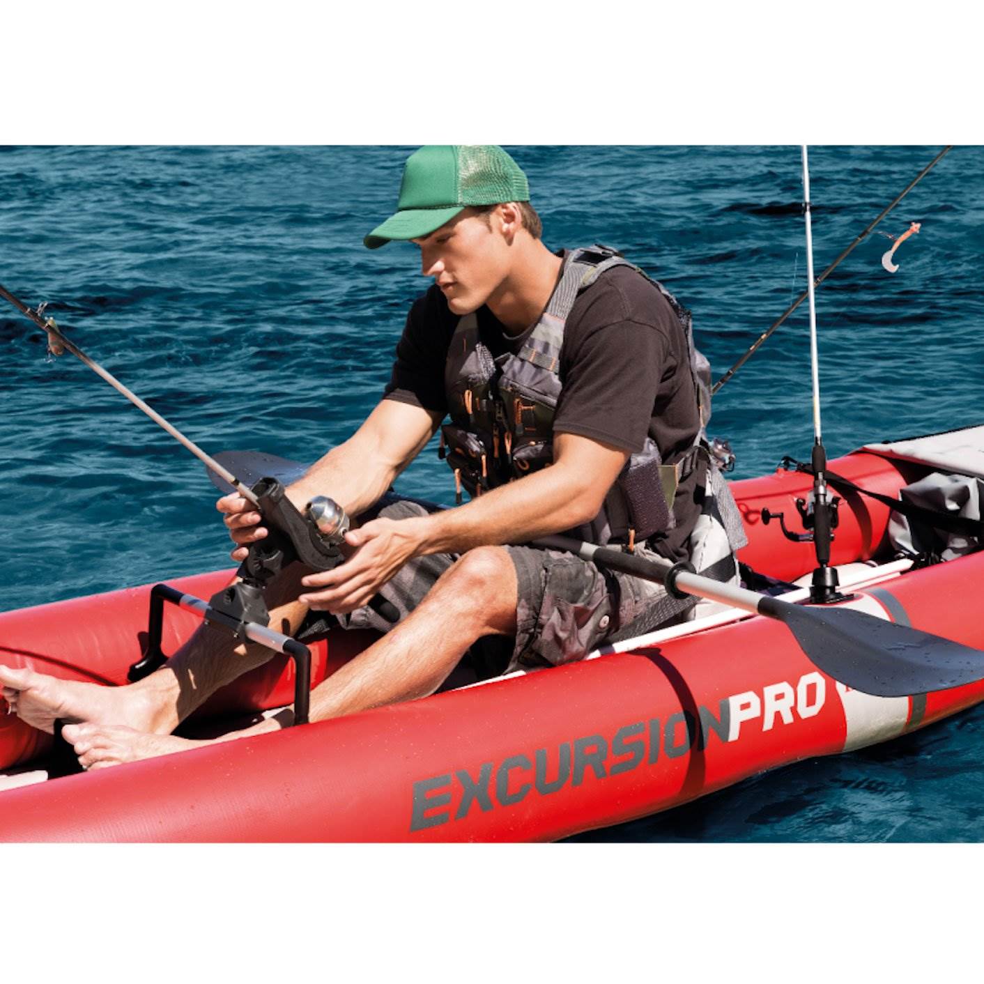 Intex Excursion Pro 2 Person Inflatable Kayak Set w/ 2 Moxie Life Jackets, M/L