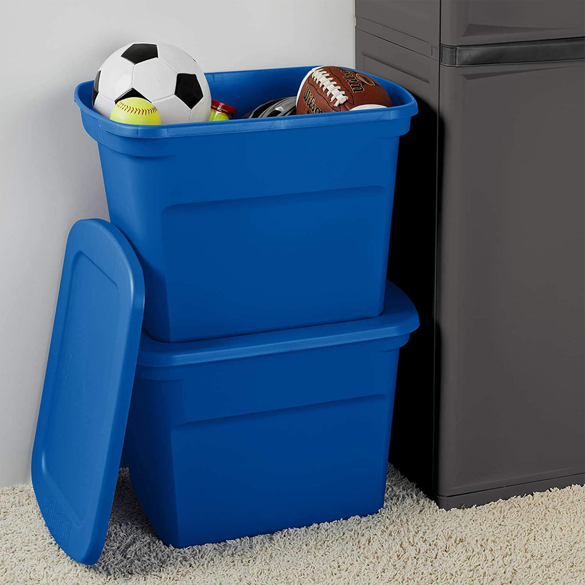 Sterilite 18 Gallon Plastic Stackable Storage Tote w/ Lid, Blue Morpho, 16 Pack