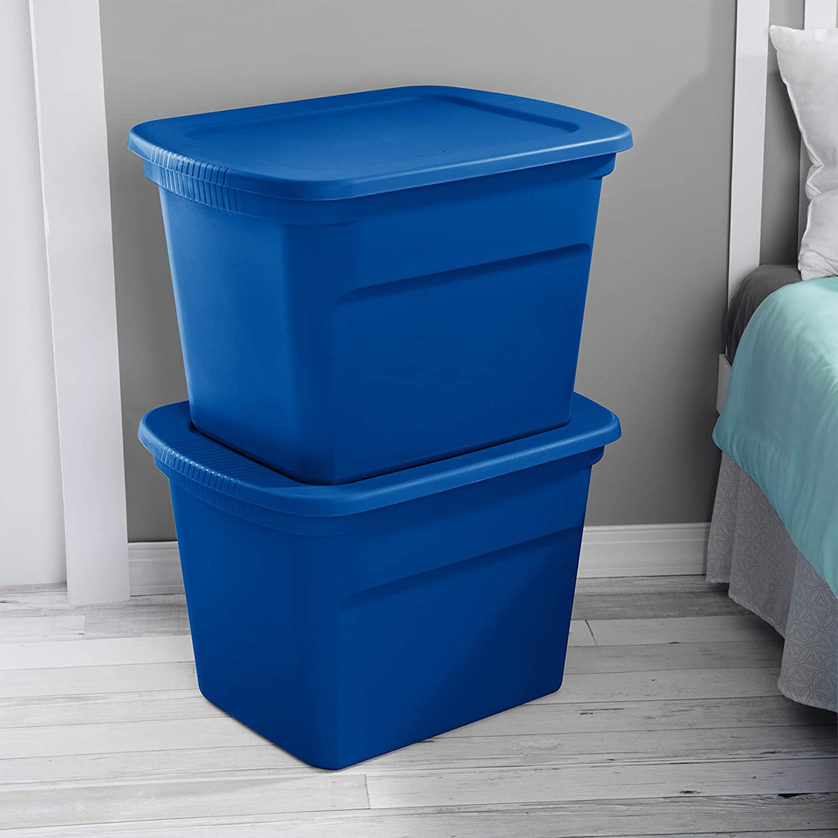 Sterilite 18 Gallon Plastic Stackable Storage Tote w/ Lid, Blue Morpho, 16 Pack
