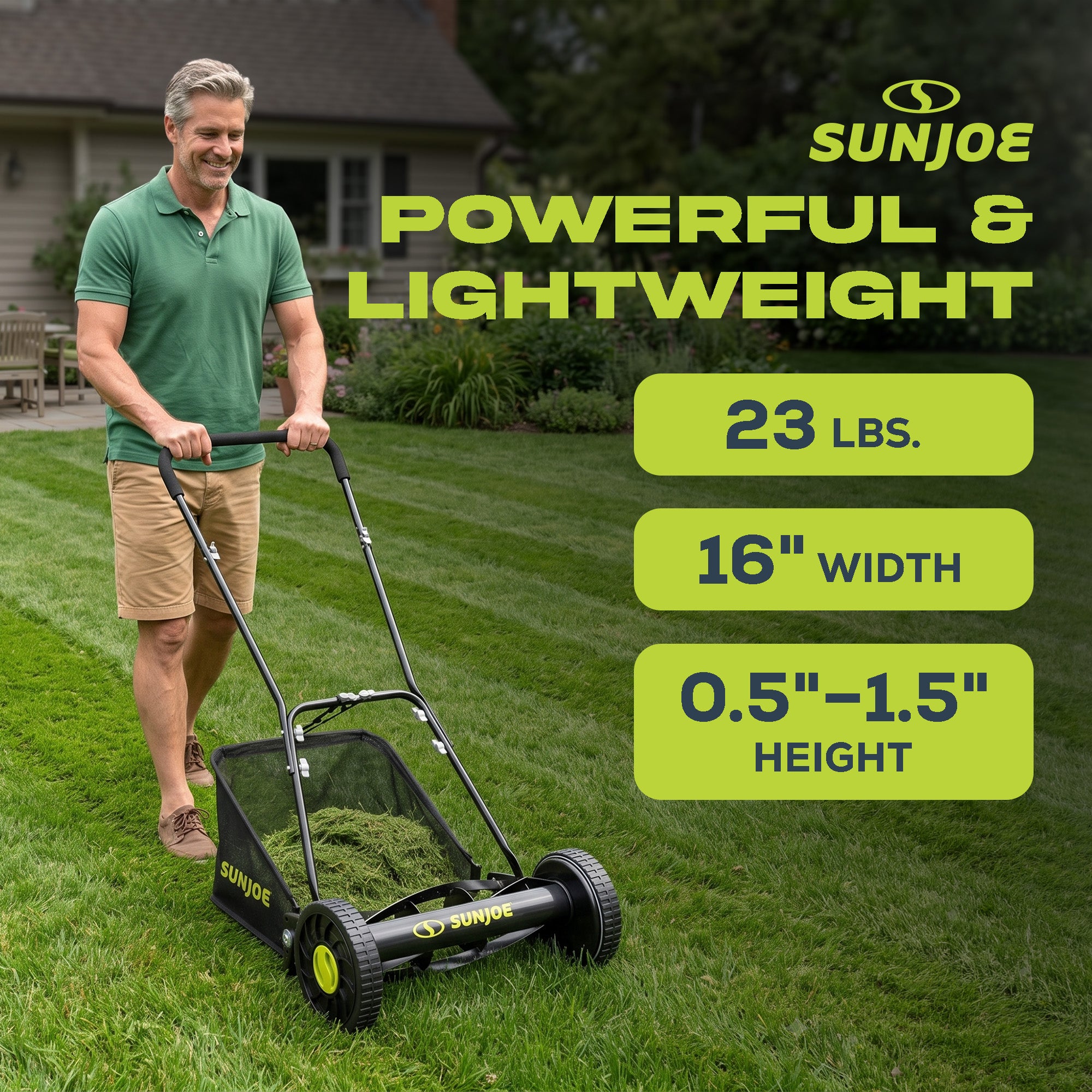 Sun Joe 16" Reel Mower with Grass Catcher and Adjustable Cutting Height, MJ500M