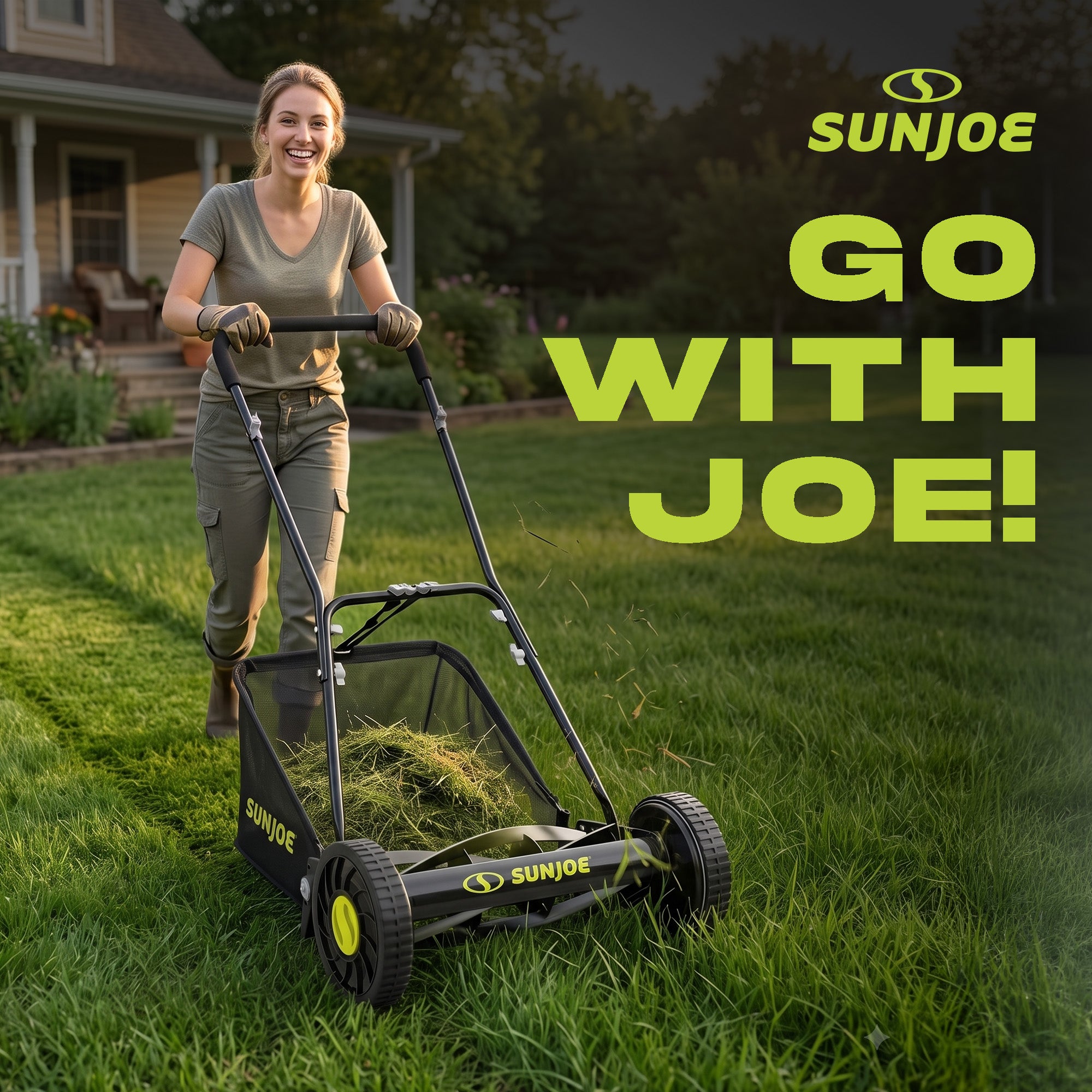 Sun Joe 16" Reel Mower with Grass Catcher and Adjustable Cutting Height, MJ500M