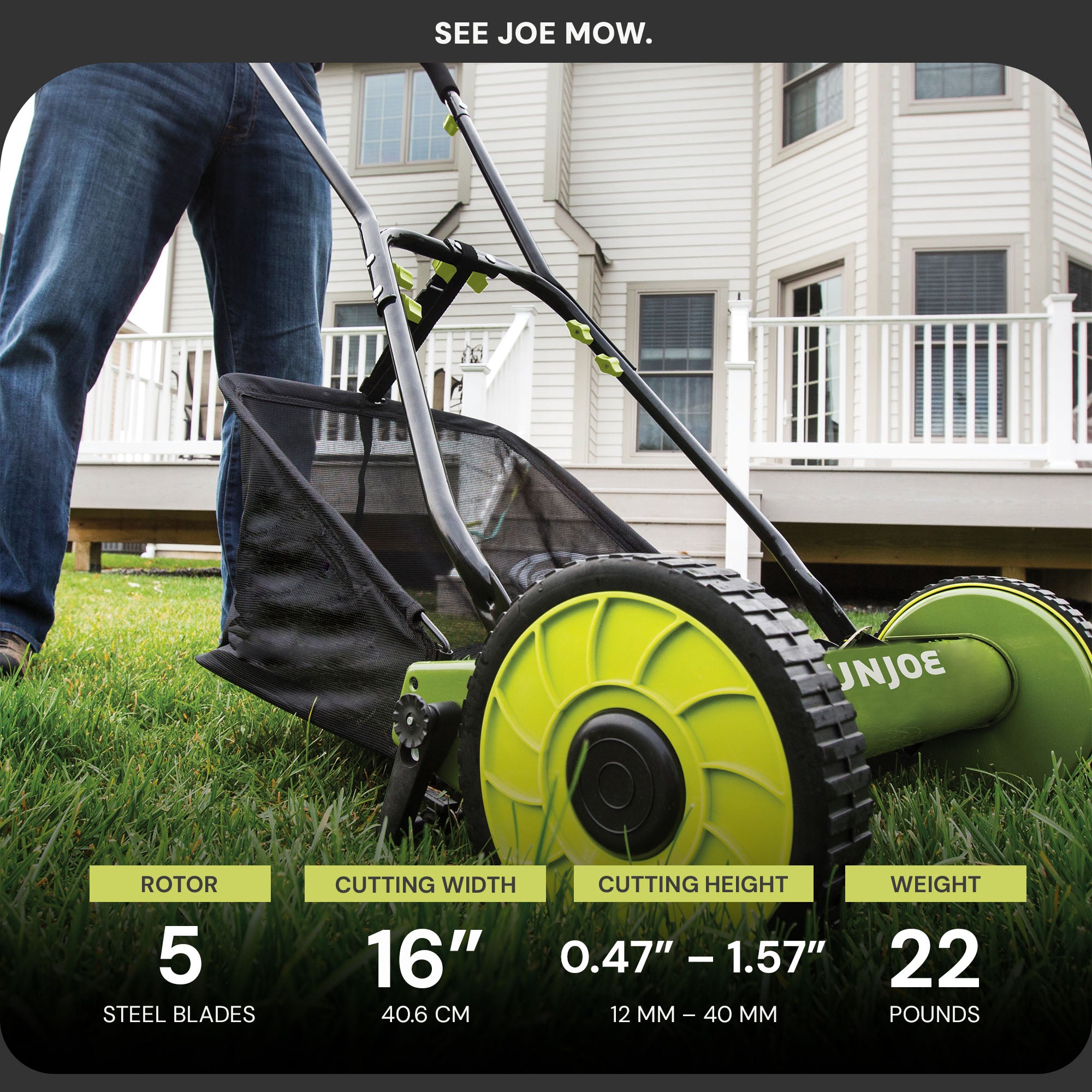 Sun Joe 16" Manual Reel Mower with Grass Catcher and Adjustable Height (Used) - VMInnovations