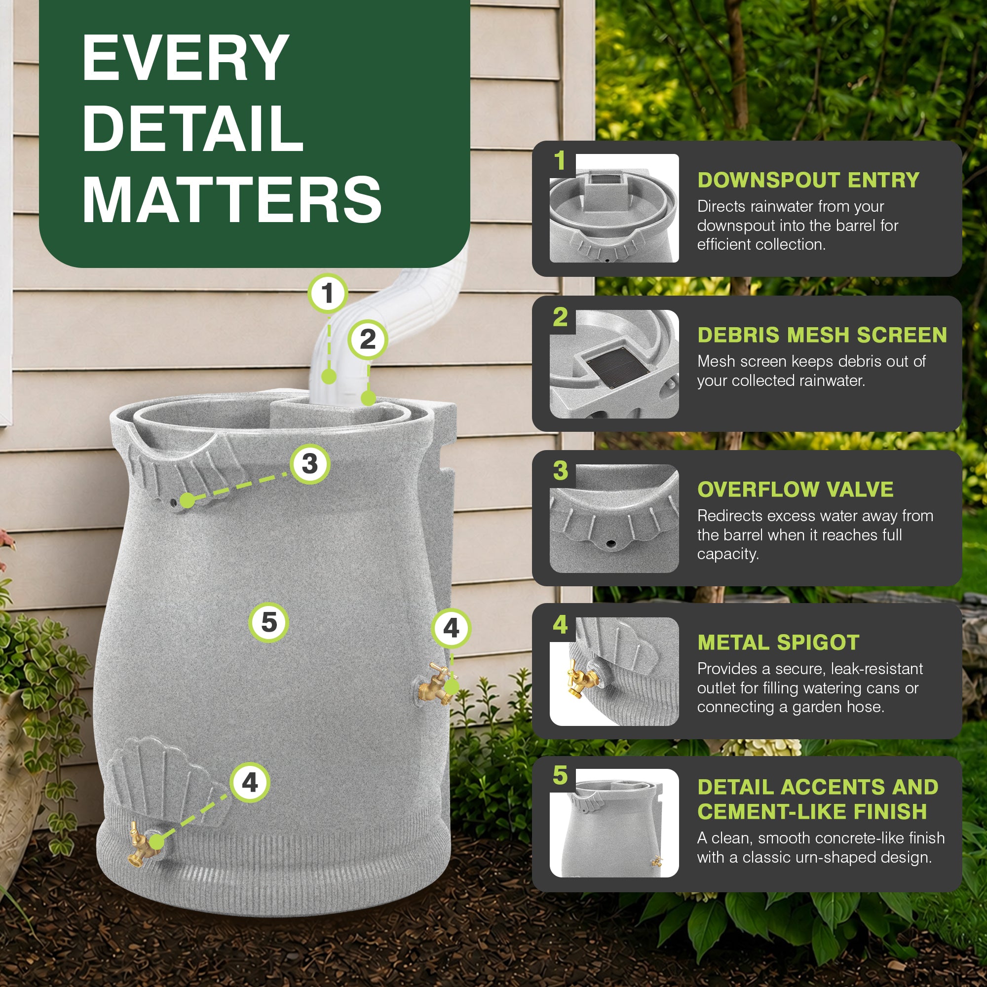 Good Ideas 50 Gallon Rain Saver Wizard Barrel Urn, Light Granite (Open Box)