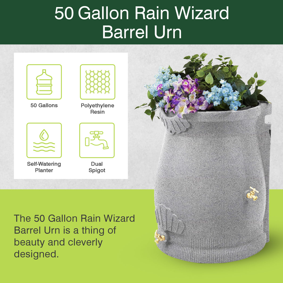 Good Ideas Rain Wizard 50 Gallon Plastic Resin Urn Barrell and Rain Wizard Stand