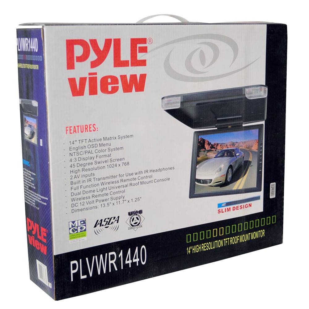 Pyle PLVWR1440 14" TFT Flipdown Car Ceiling TV Video Monitor w/ Wireless Remote