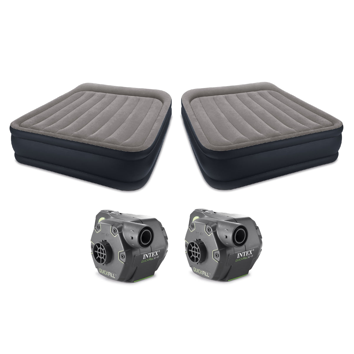 Intex Queen Air Bed w/ Built In Pump & 120 V Cordless Air Bed Pump (2 Pack)