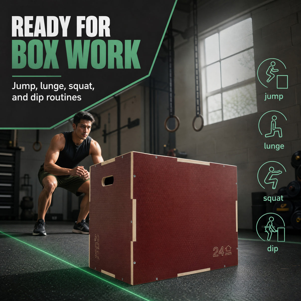 Signature Fitness 20"x24"x30" Non-Slip Wooden Plyo Box Jump Exercise Platform