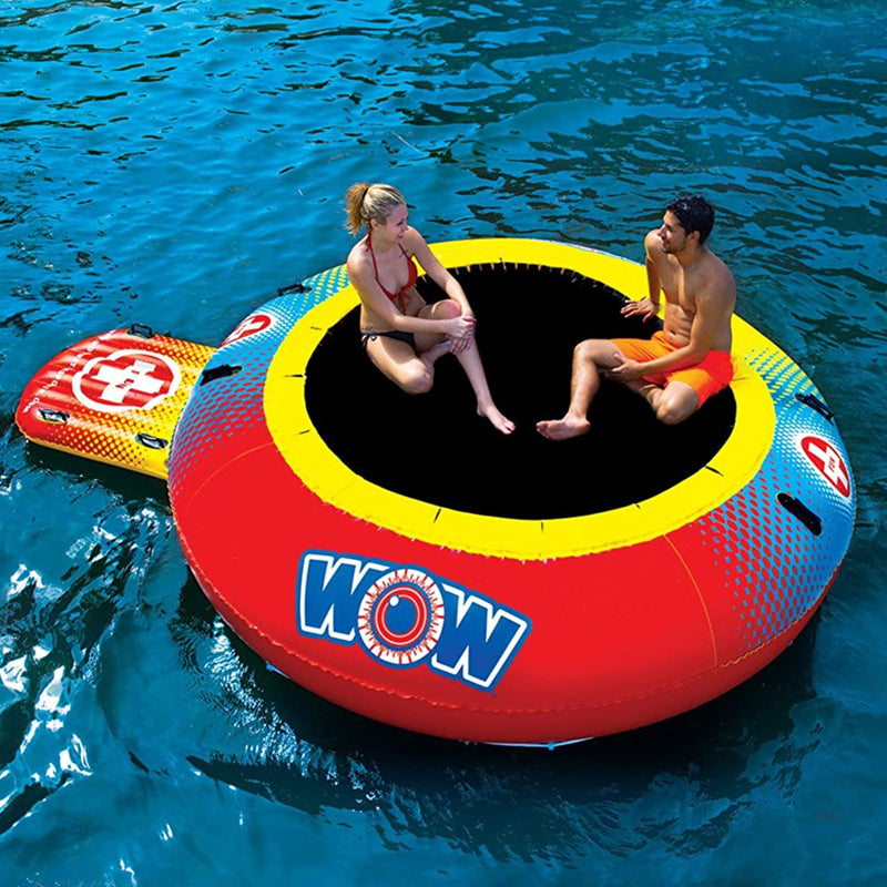 WOW Watersports 10 Foot Inflatable Float Trampoline Bouncer w/ Boarding Platform