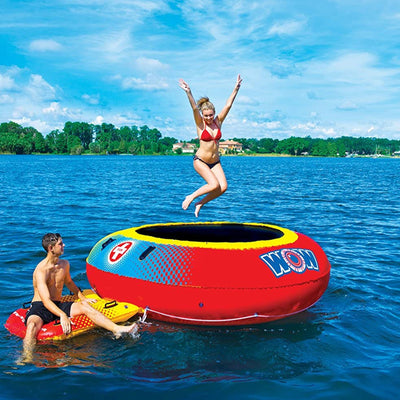 WOW Watersports 10 Foot Inflatable Float Trampoline Bouncer w/ Boarding Platform