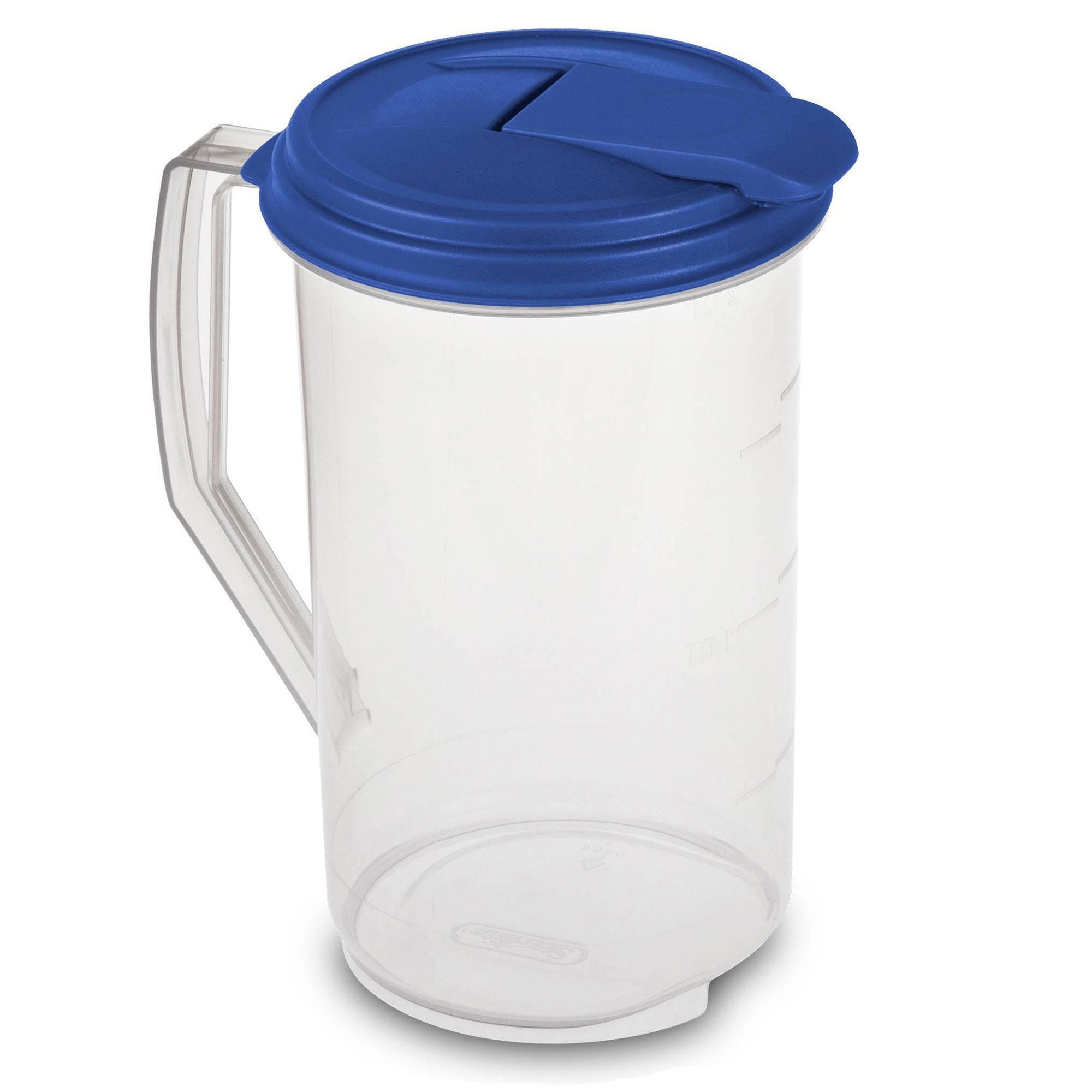 Sterilite 2 Qt Clear Plastic Drink Pitcher with Leak Proof Lid, Blue (18 Pack)