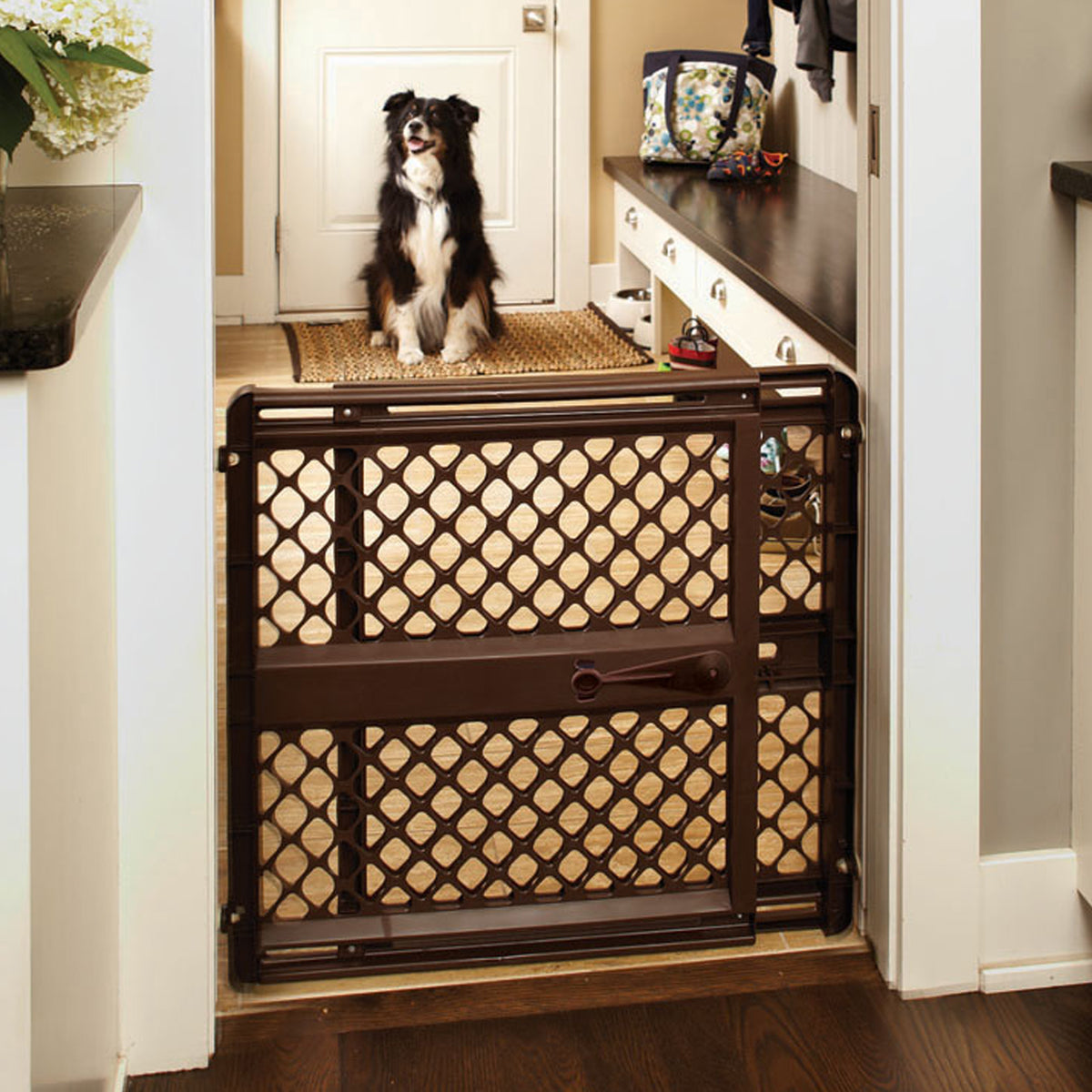 MyPet 8739 Essential Pet Gate Wide Doorway Dog Gate, Brown