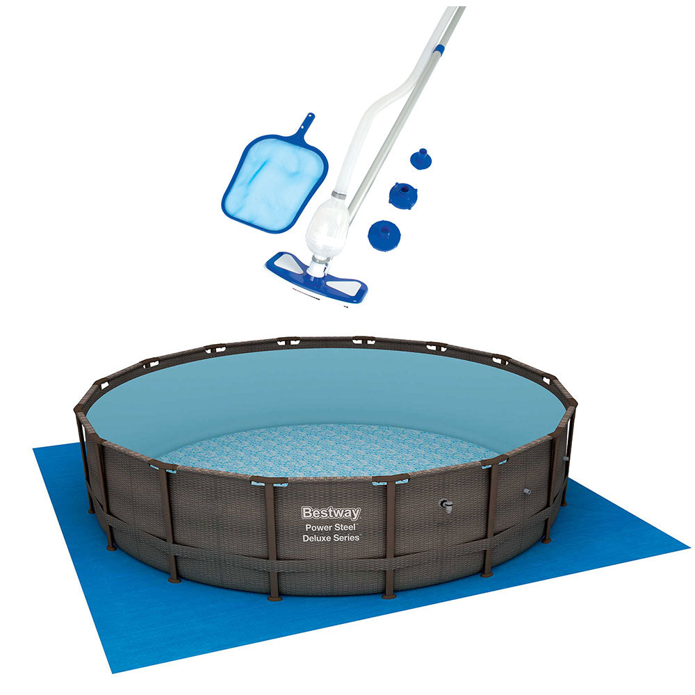 Bestway 16ft x 48ft Power Steel Round Swimming Pool Set Vacuum & Maintenance Kit