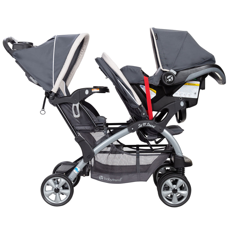 Baby Trend Sit N Stand Travel Double Baby Stroller w/ Single Car Seat, Magnolia - VMInnovations