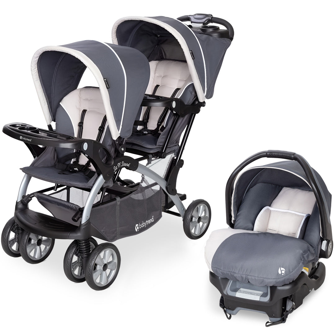 Baby Trend Sit N' Stand Travel Double Baby Stroller w/ Single Car Seat, Magnolia - VMInnovations