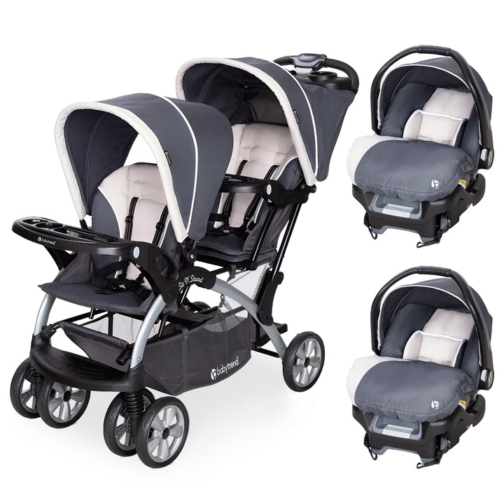 Baby Trend Sit N Stand Baby Double Stroller & 2 Infant Car Seat Combo, Magnolia - VMInnovations
