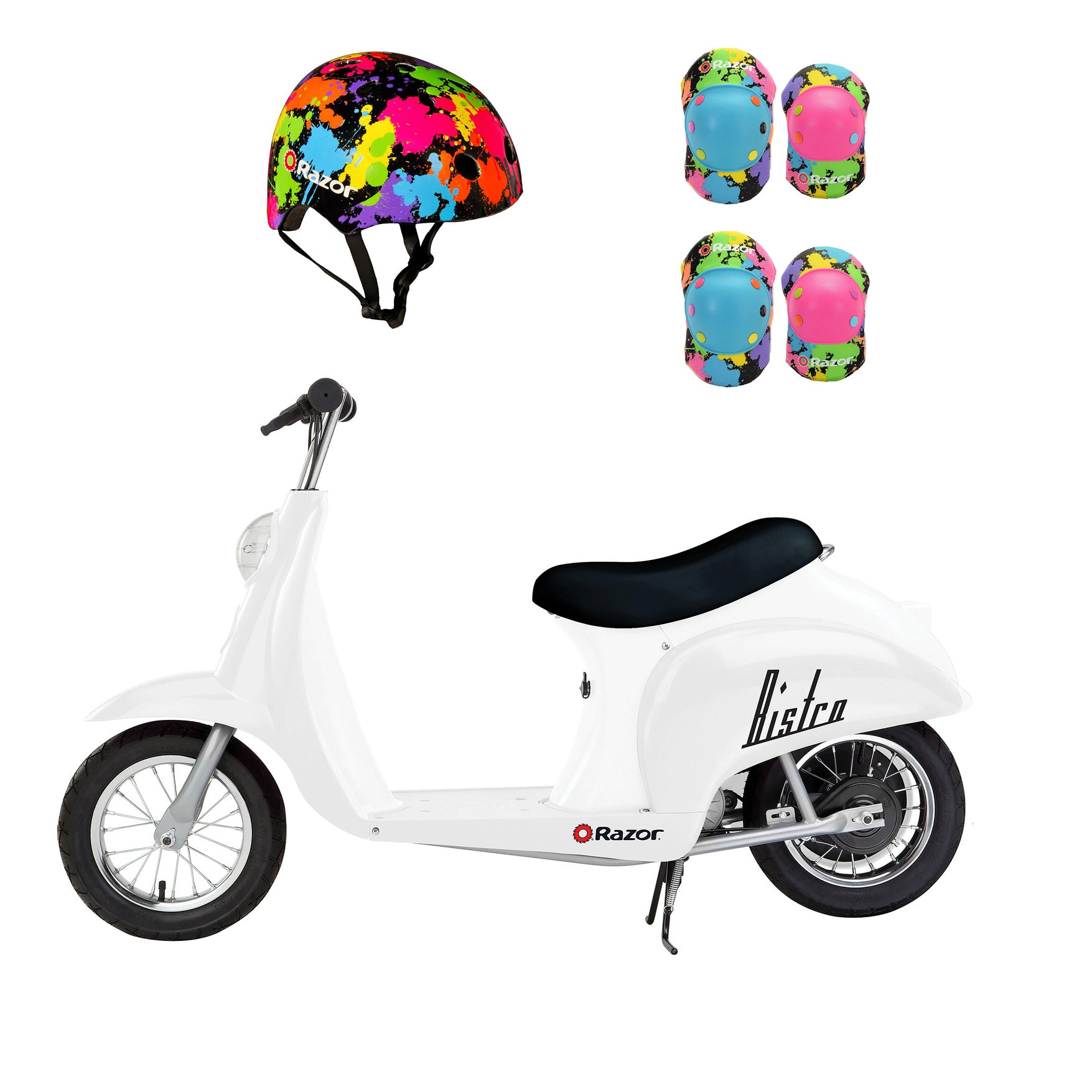 Razor Pocket Mod 24V Electric Retro Scooter, Kids Helmet, & Elbow & Knee Pads