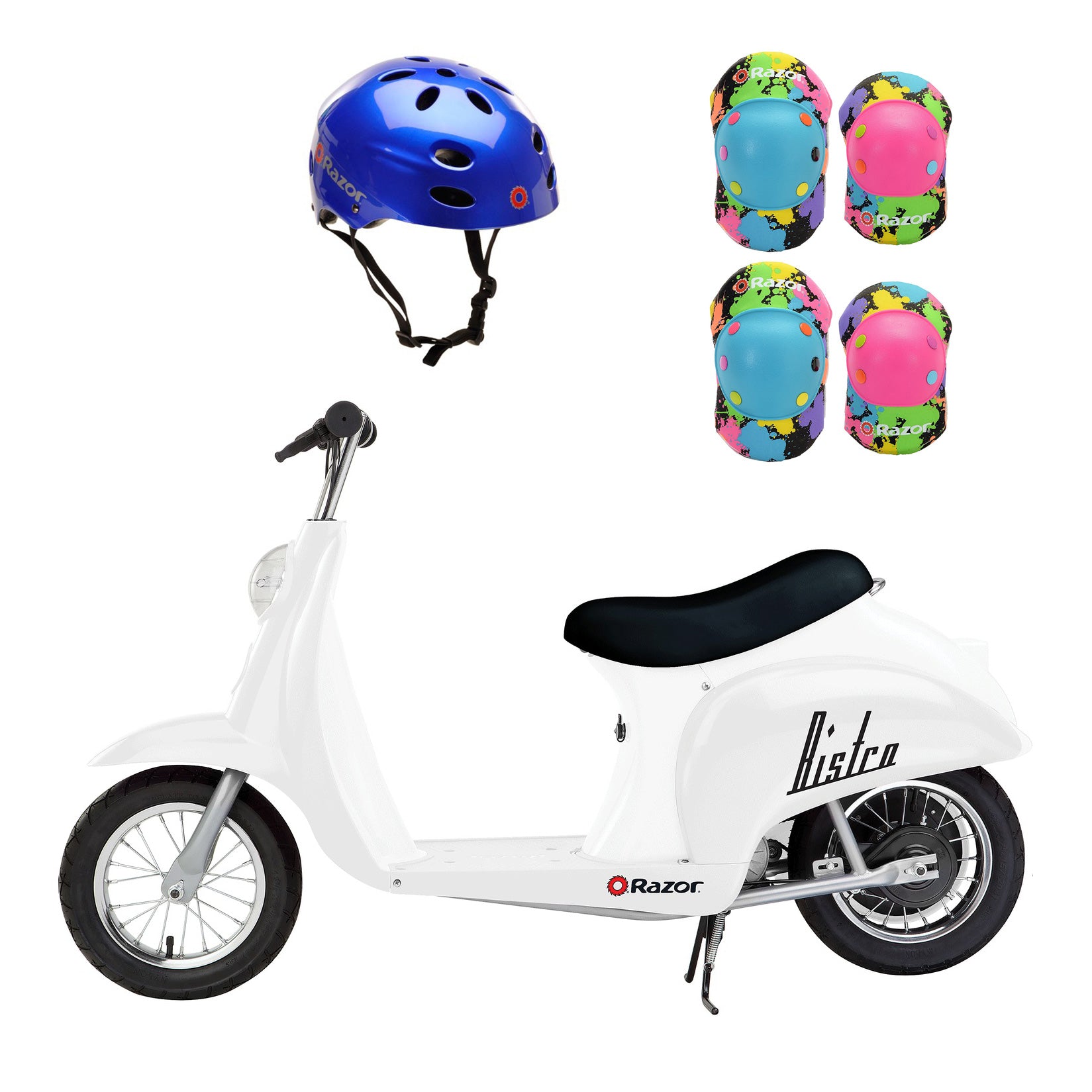 Razor Pocket Mod 24V Electric Retro Scooter, Kids Helmet, & Elbow & Knee Pads