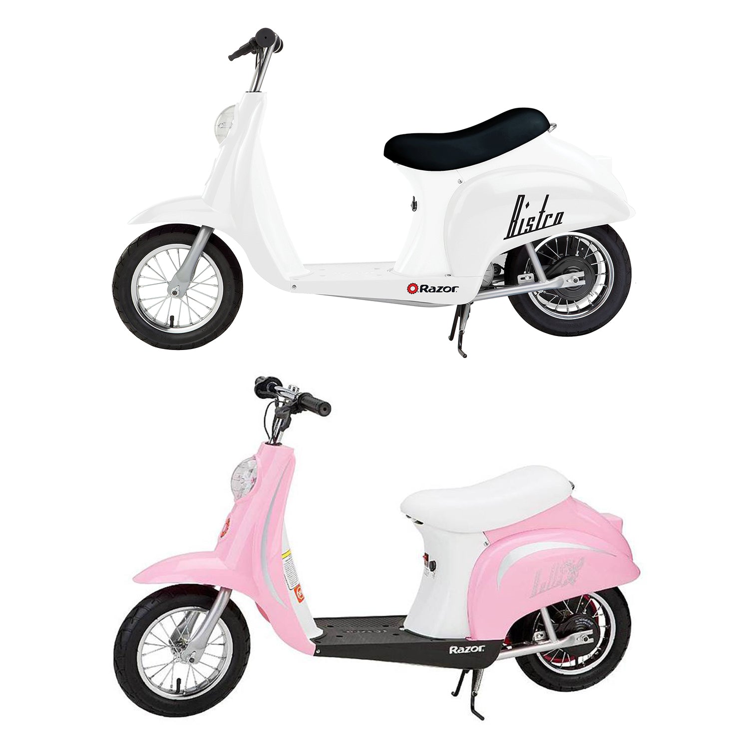 Razor Pocket Mod Miniature Euro 24V Electric Retro Scooter 2-Pack, Pink & White
