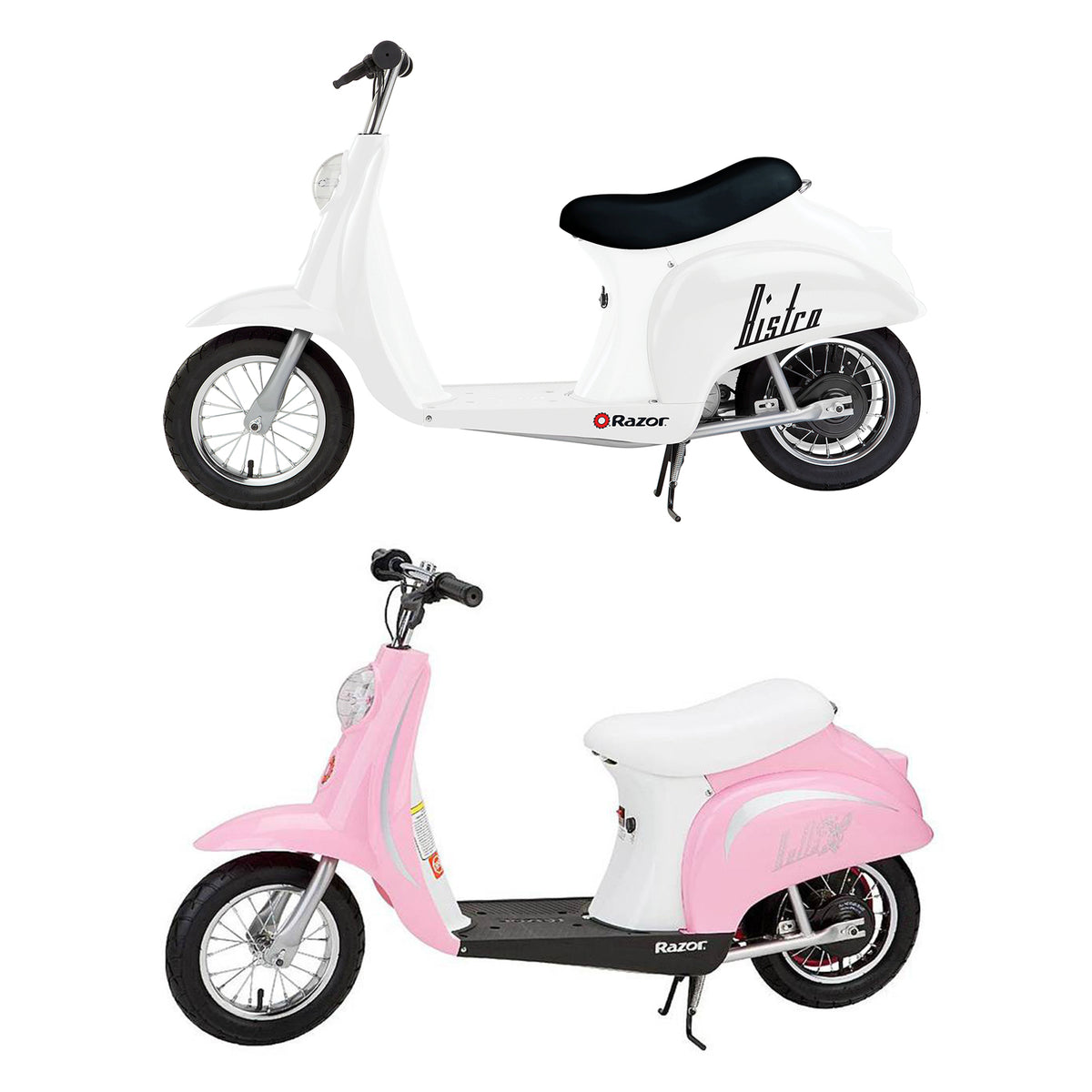 Razor Pocket Mod Miniature Euro 24V Electric Retro Scooter 2-Pack, Pink & White