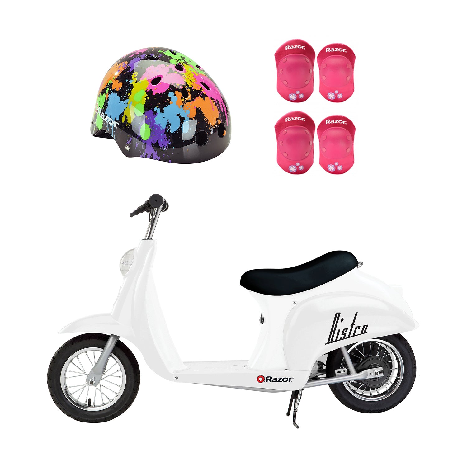 Razor Rechargeable Ride-on Scooter + Bicycle Helmet + Elbow & Knee Pad Set