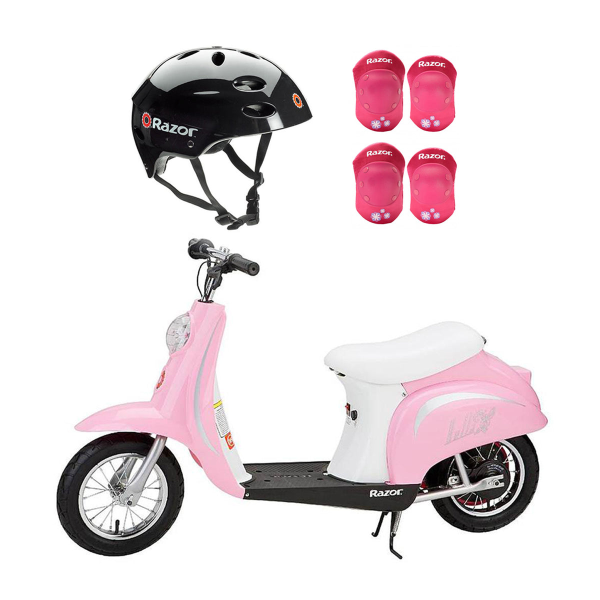 Razor Rechargeable Ride-on Scooter + Bicycle Helmet + Elbow & Knee Pad Set