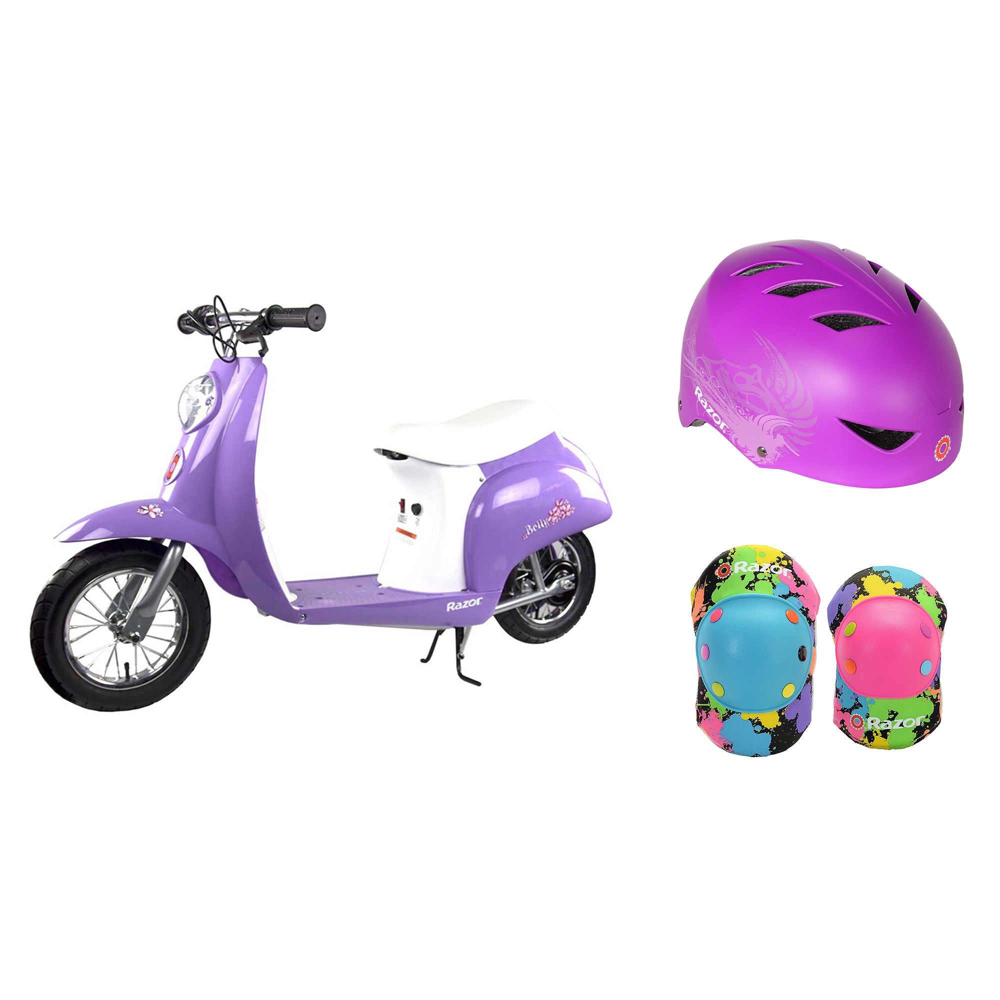 Razor Pocket Mod Mini Euro 24V Electric Kid Scooter w/ Helmet, Elbow & knee pads